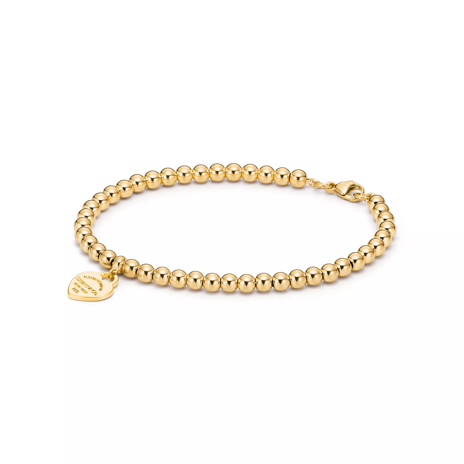 Heart Tag Bead Bracelet in Yellow Gold