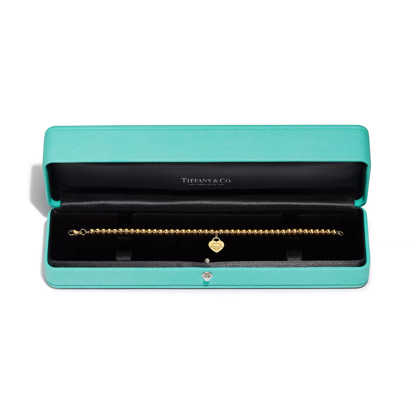 Heart Tag Bead Bracelet in Yellow Gold