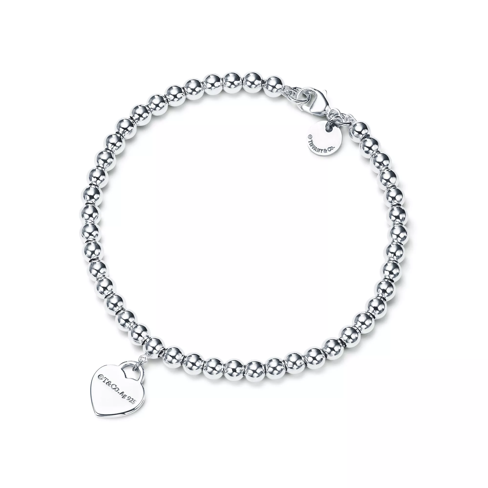 Heart Tag Bead Bracelet in Silver