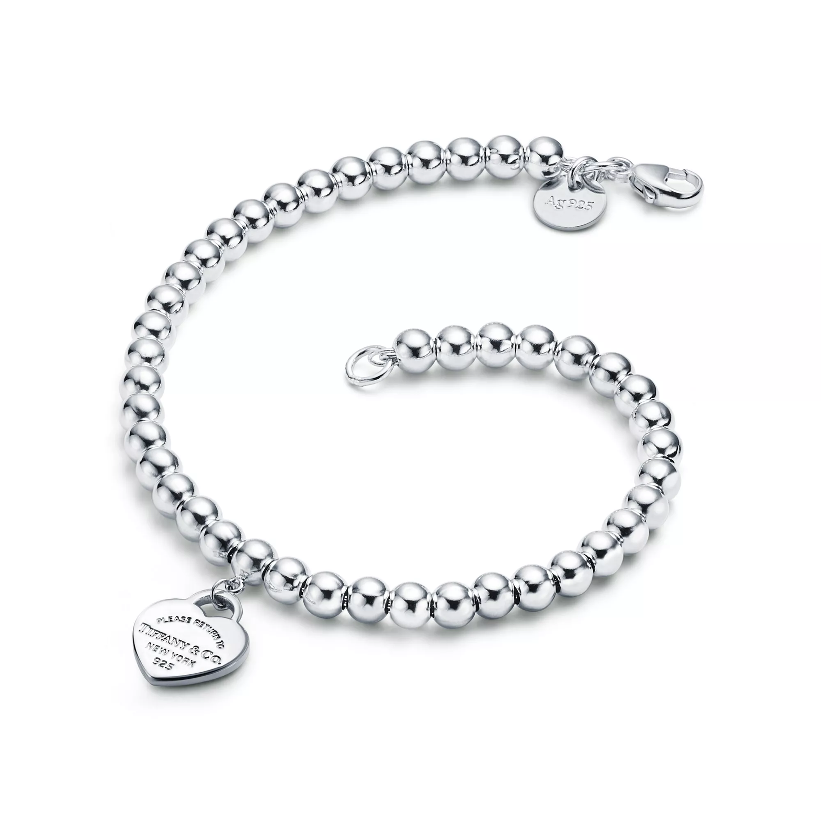 Heart Tag Bead Bracelet in Silver