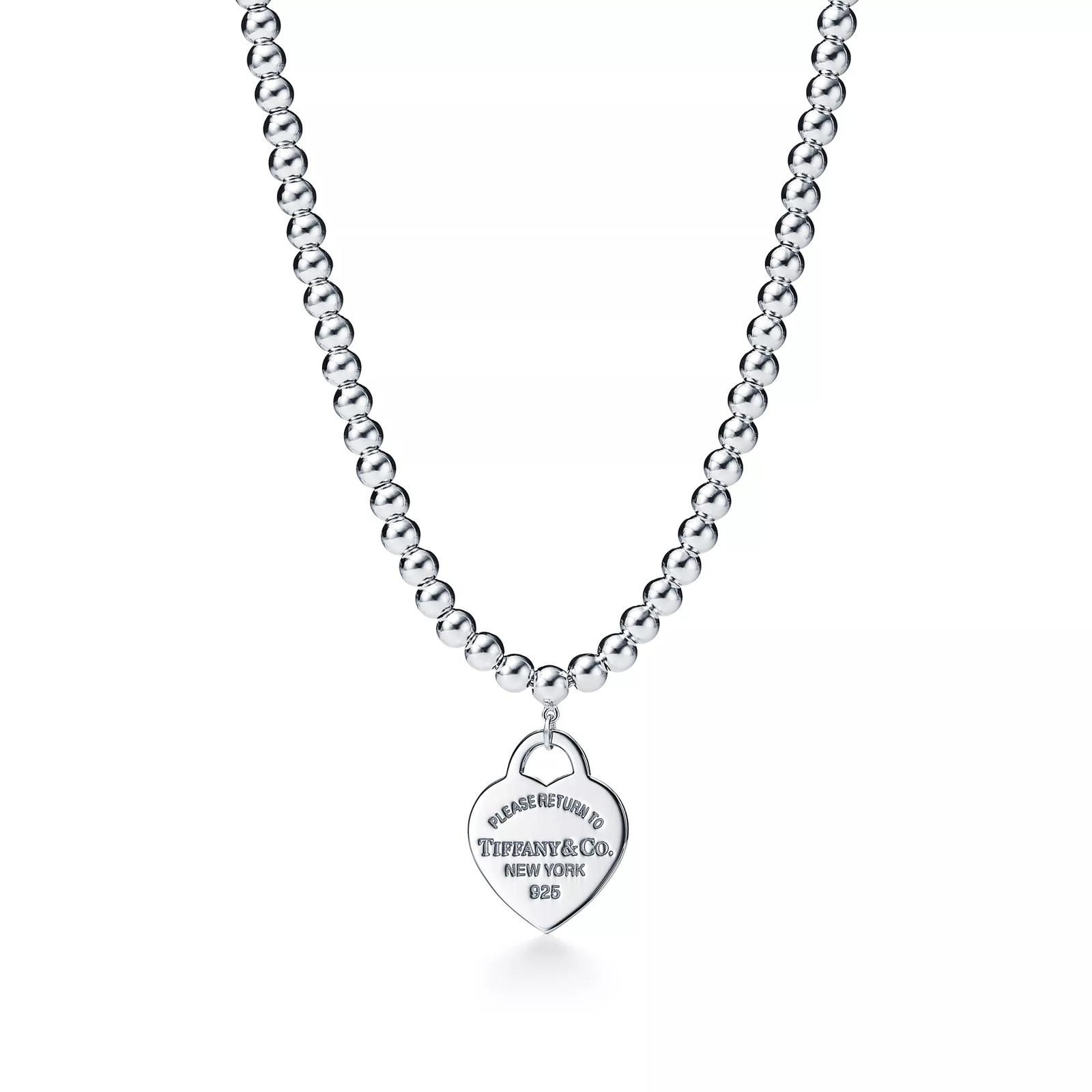 Heart Tag Bead Necklace in Silver