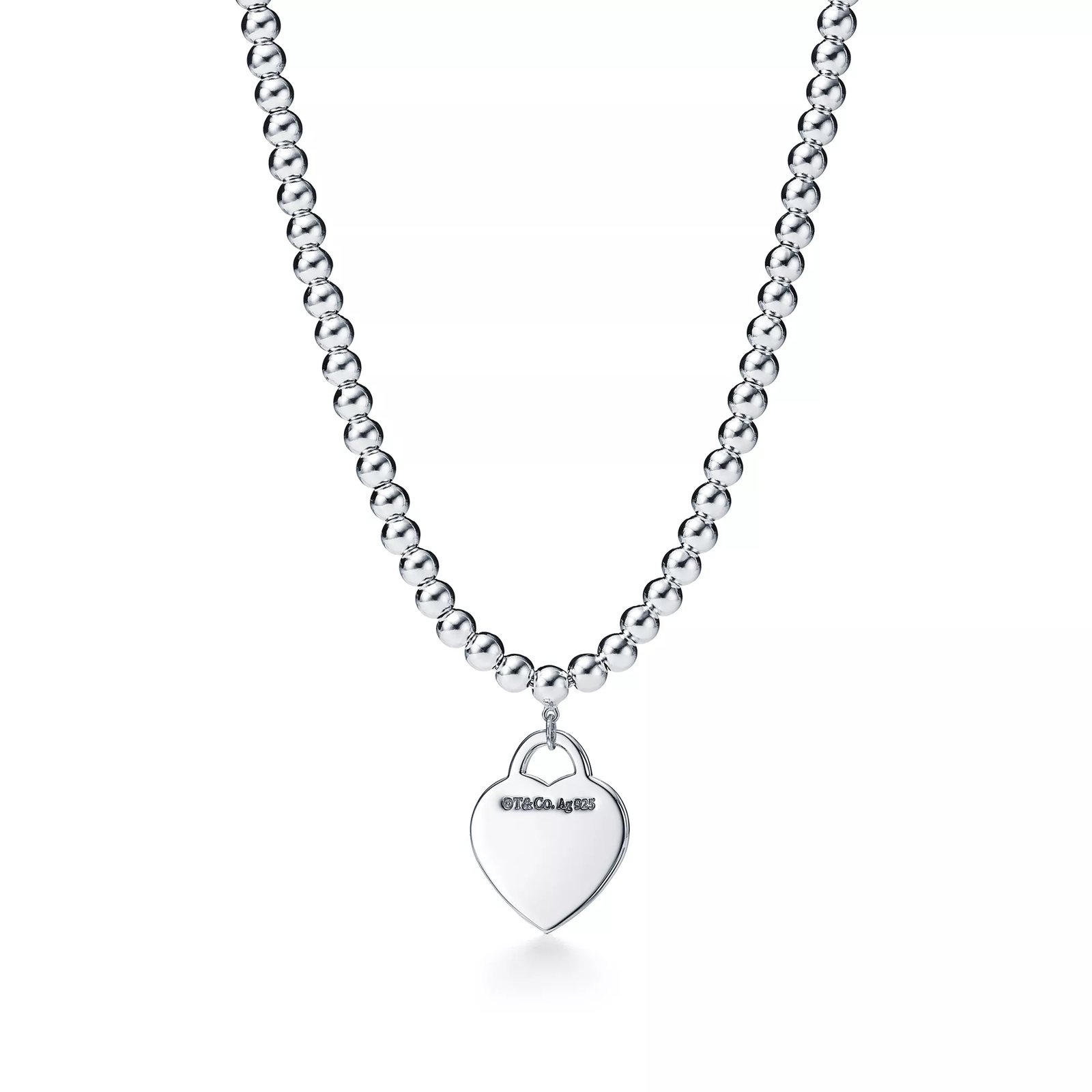 Heart Tag Bead Necklace in Silver