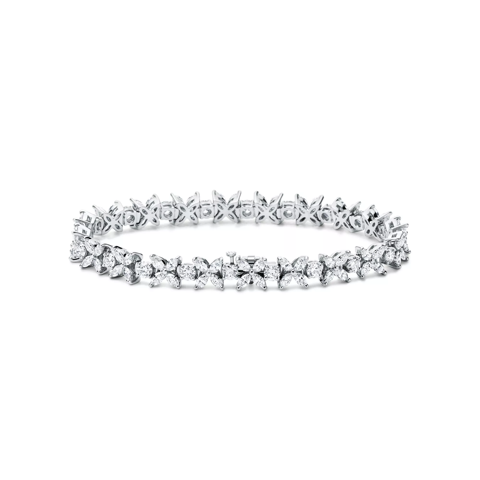 Cluster Tennis Bracelet in Platinum with Diamonds