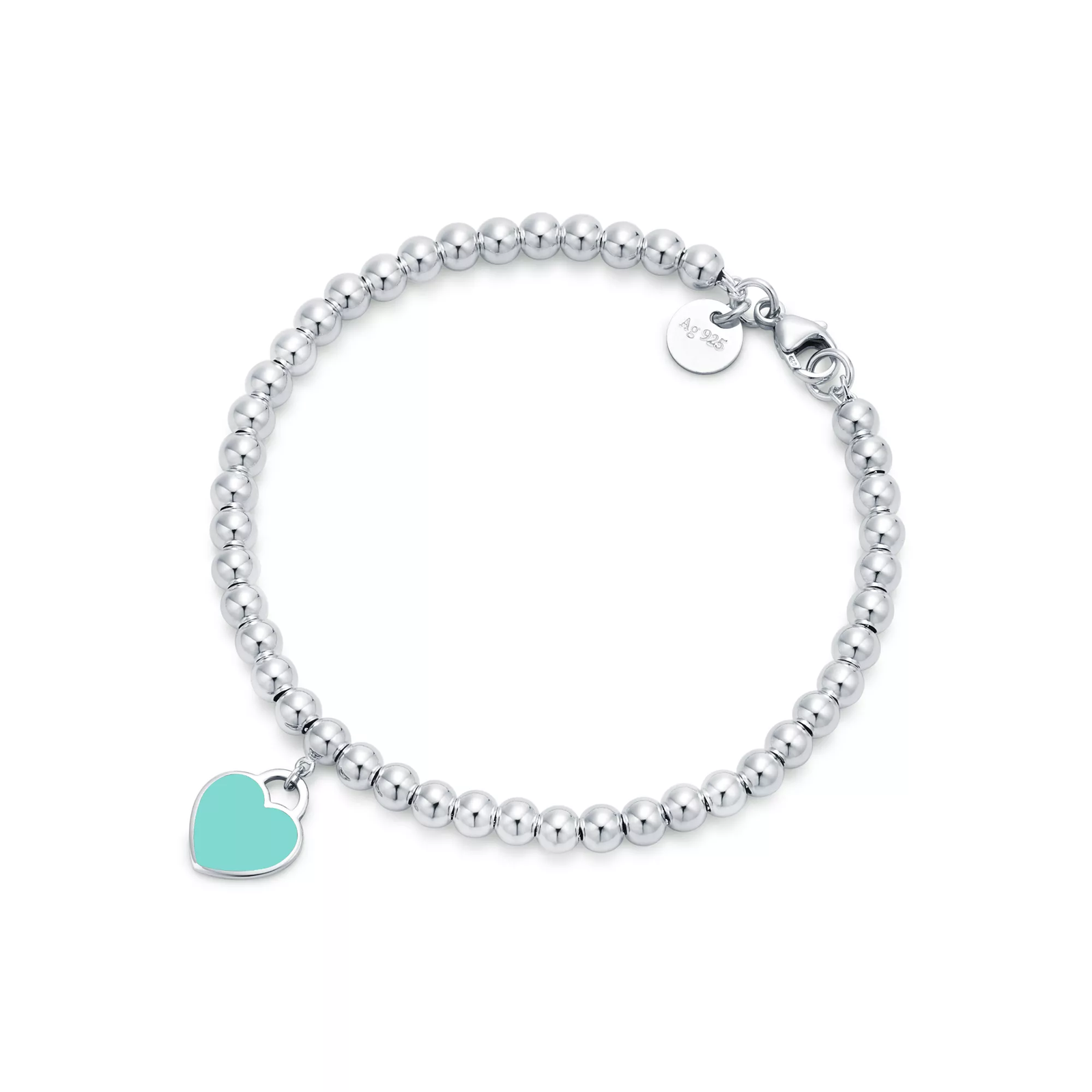 Tiffany Blue Heart Tag Bead Bracelet in Silver, 4 mm