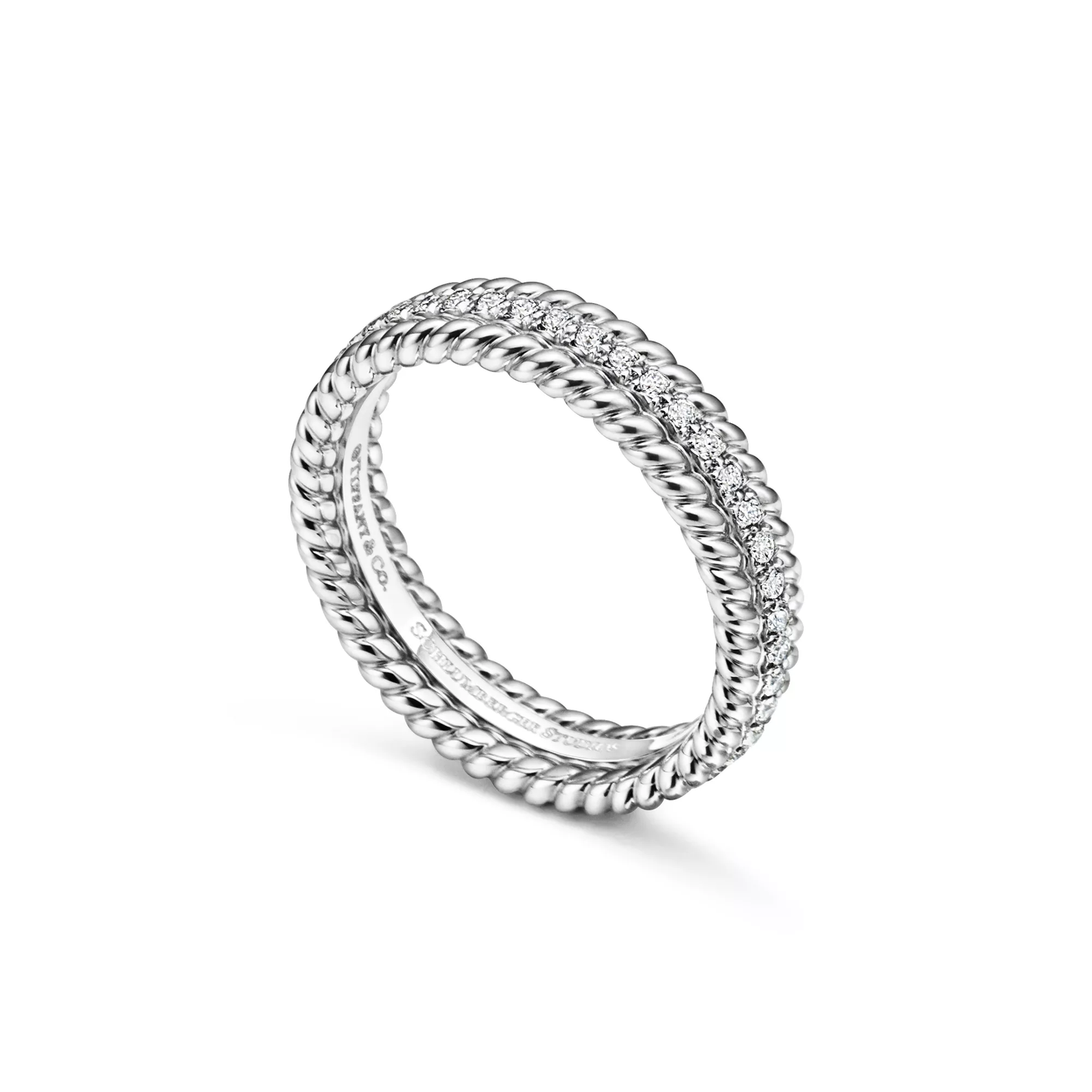 Two-row Ring in Platinum with Diamonds