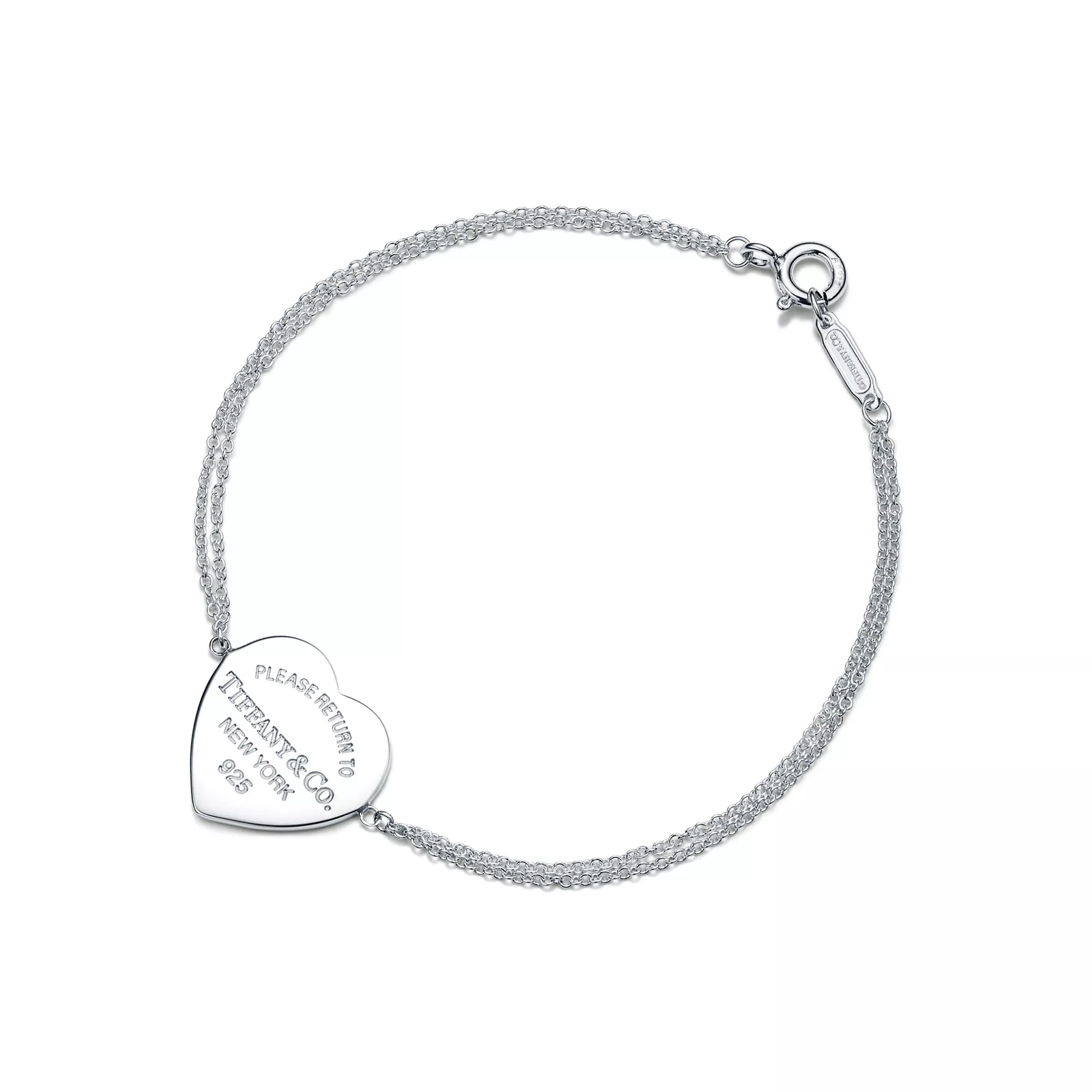 Heart Tag Double Chain Bracelet in Silver, Small