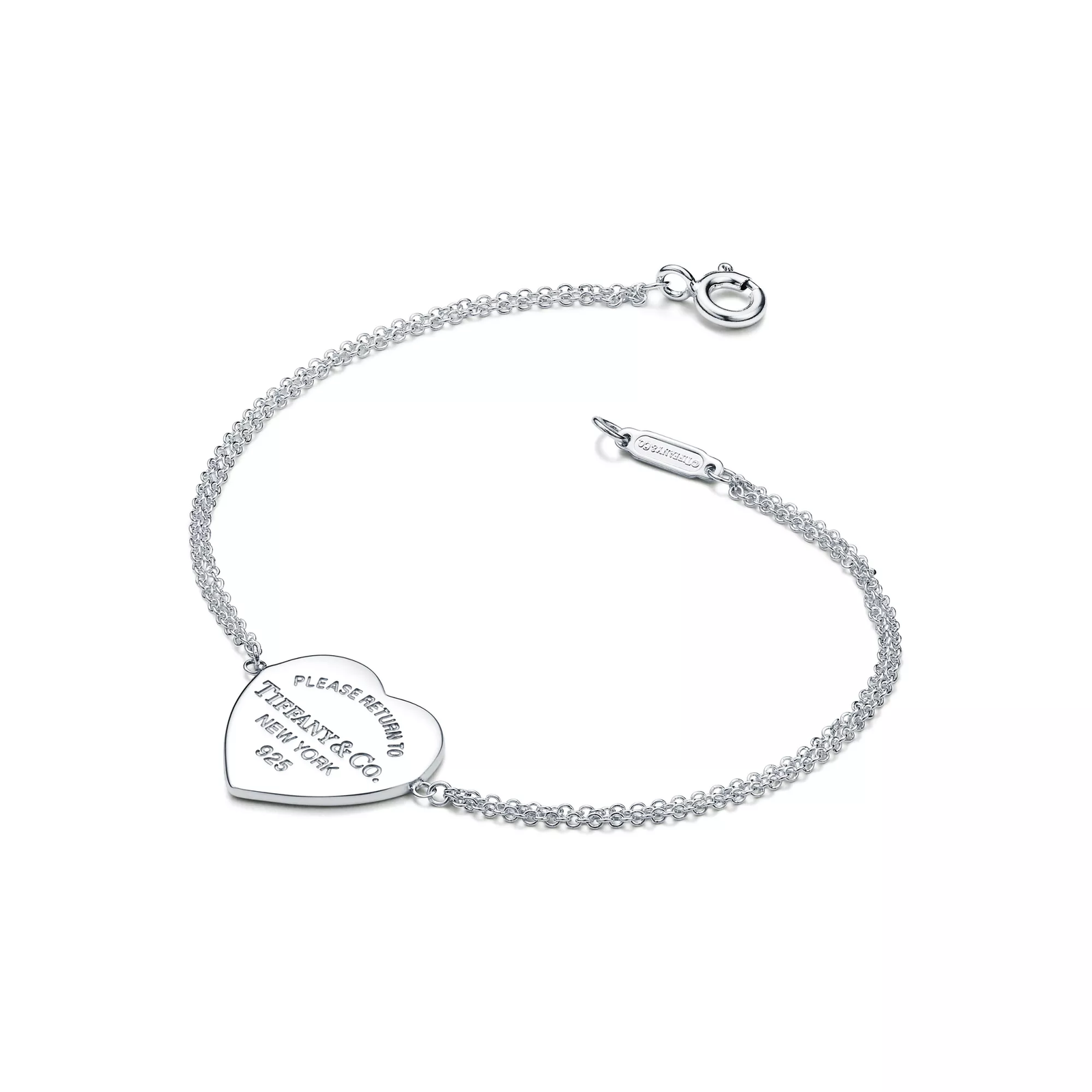 Heart Tag Double Chain Bracelet in Silver, Small
