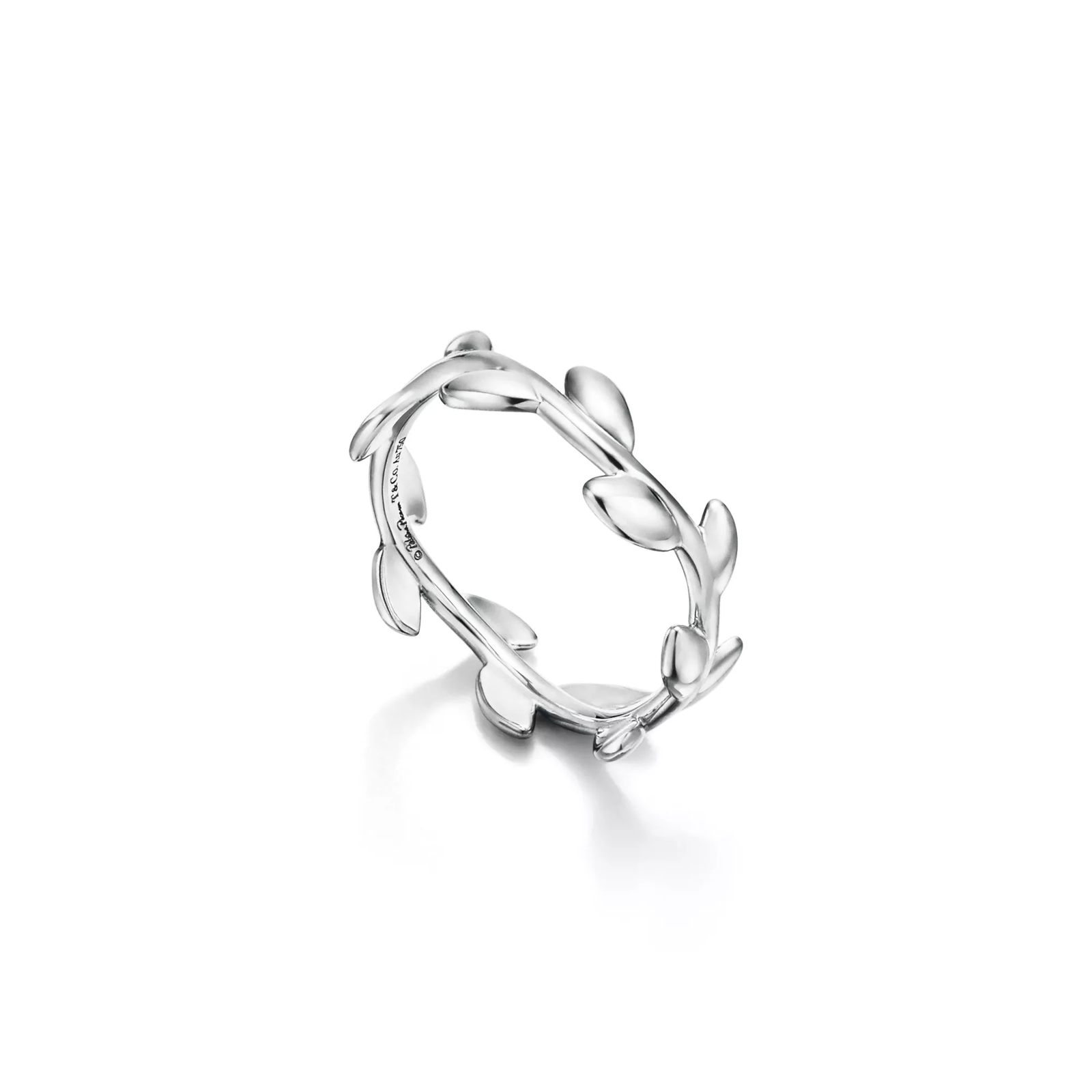 Olive Leaf Band Ring in Silver, Narrow