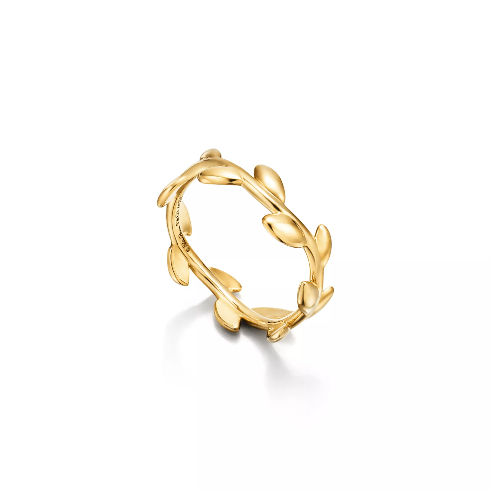 Olive Leaf Band Ring in Yellow Gold, Narrow