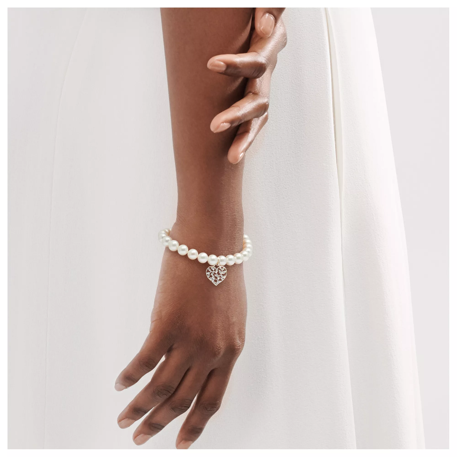 Olive Leaf Pearl Heart Bracelet