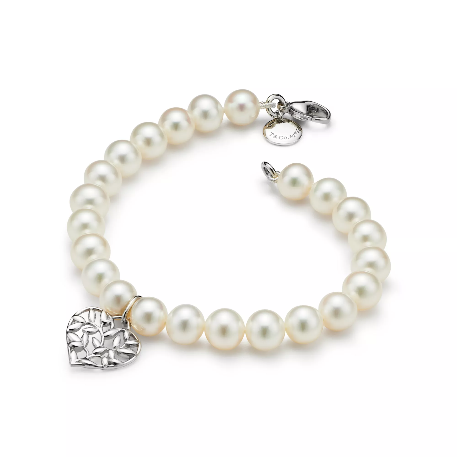 Olive Leaf Pearl Heart Bracelet