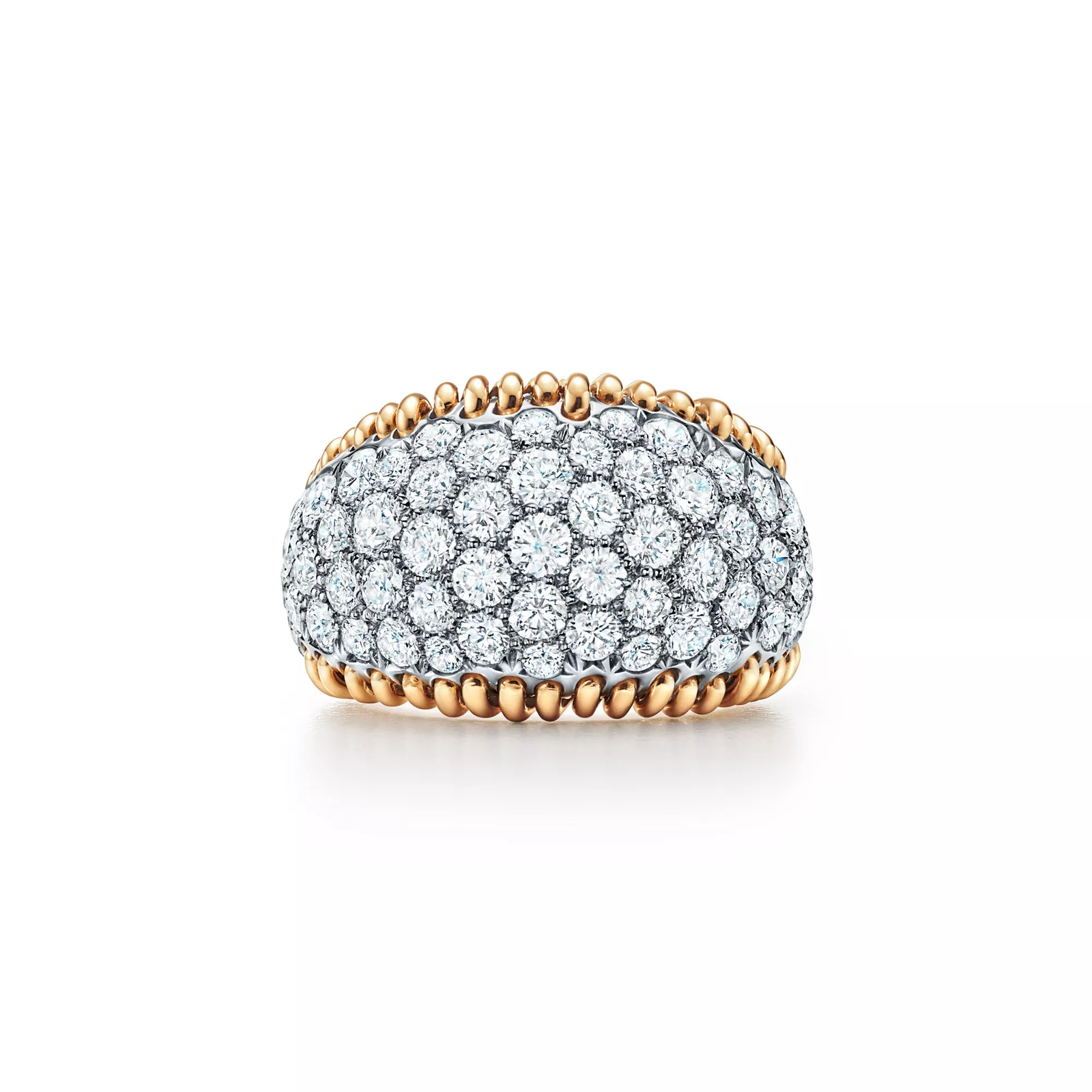 Stitches Ring in Gold and Platinum with Diamonds