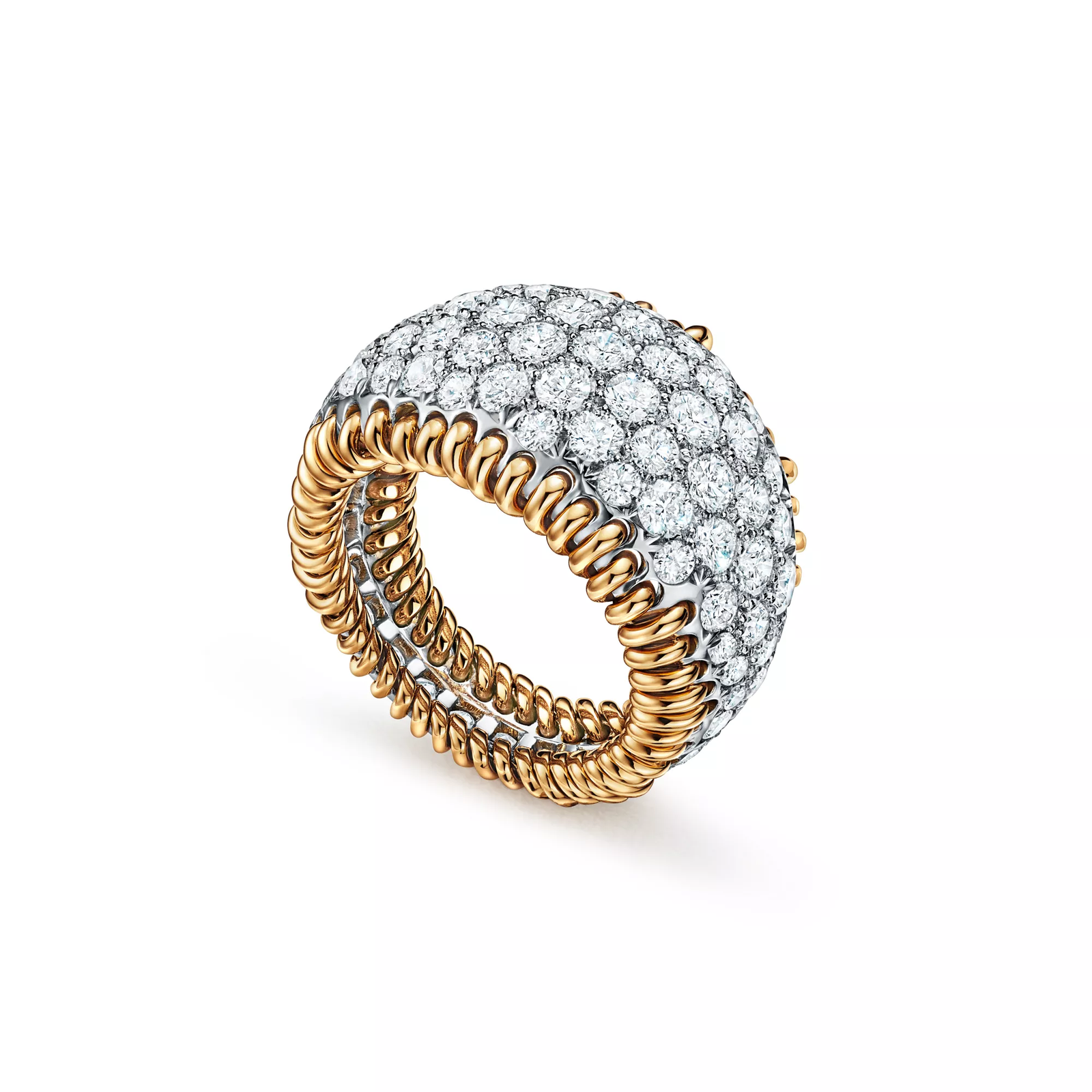 Stitches Ring in Gold and Platinum with Diamonds