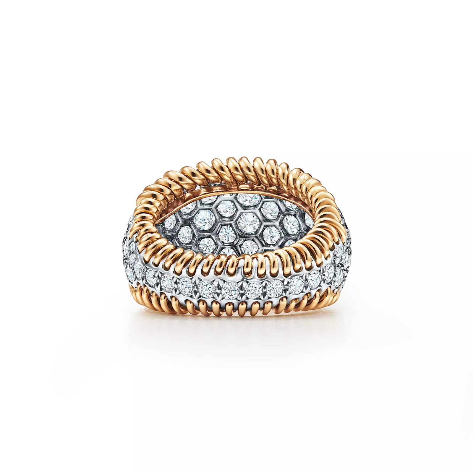 Stitches Ring in Gold and Platinum with Diamonds