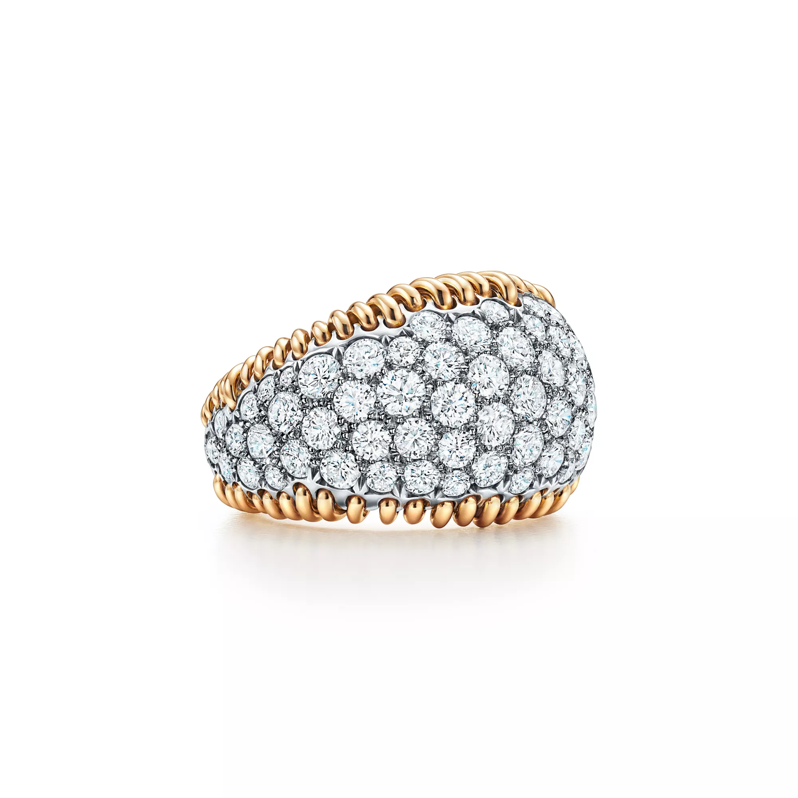 Stitches Ring in Gold and Platinum with Diamonds