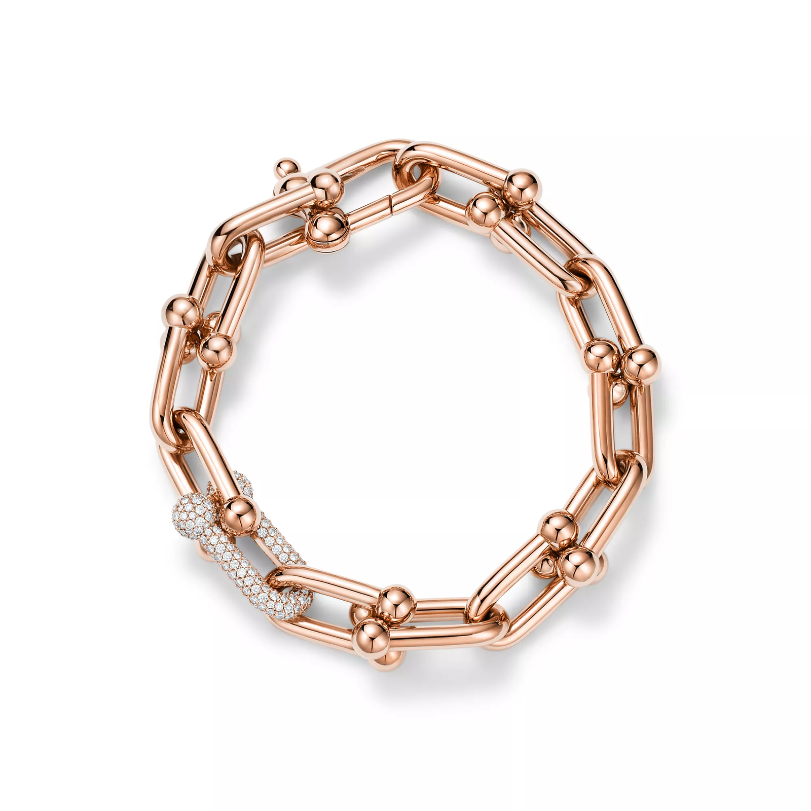 Large Link Bracelet in Rose Gold with Diamonds
