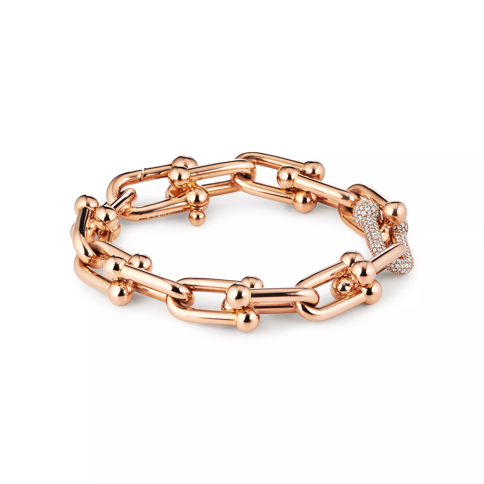 Large Link Bracelet in Rose Gold with Diamonds