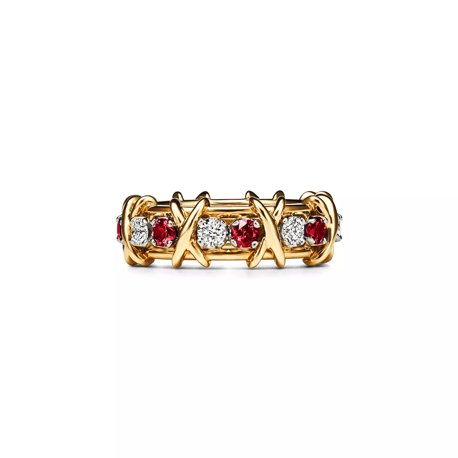 Ring in Yellow Gold & Platinum with Diamonds and Rubies