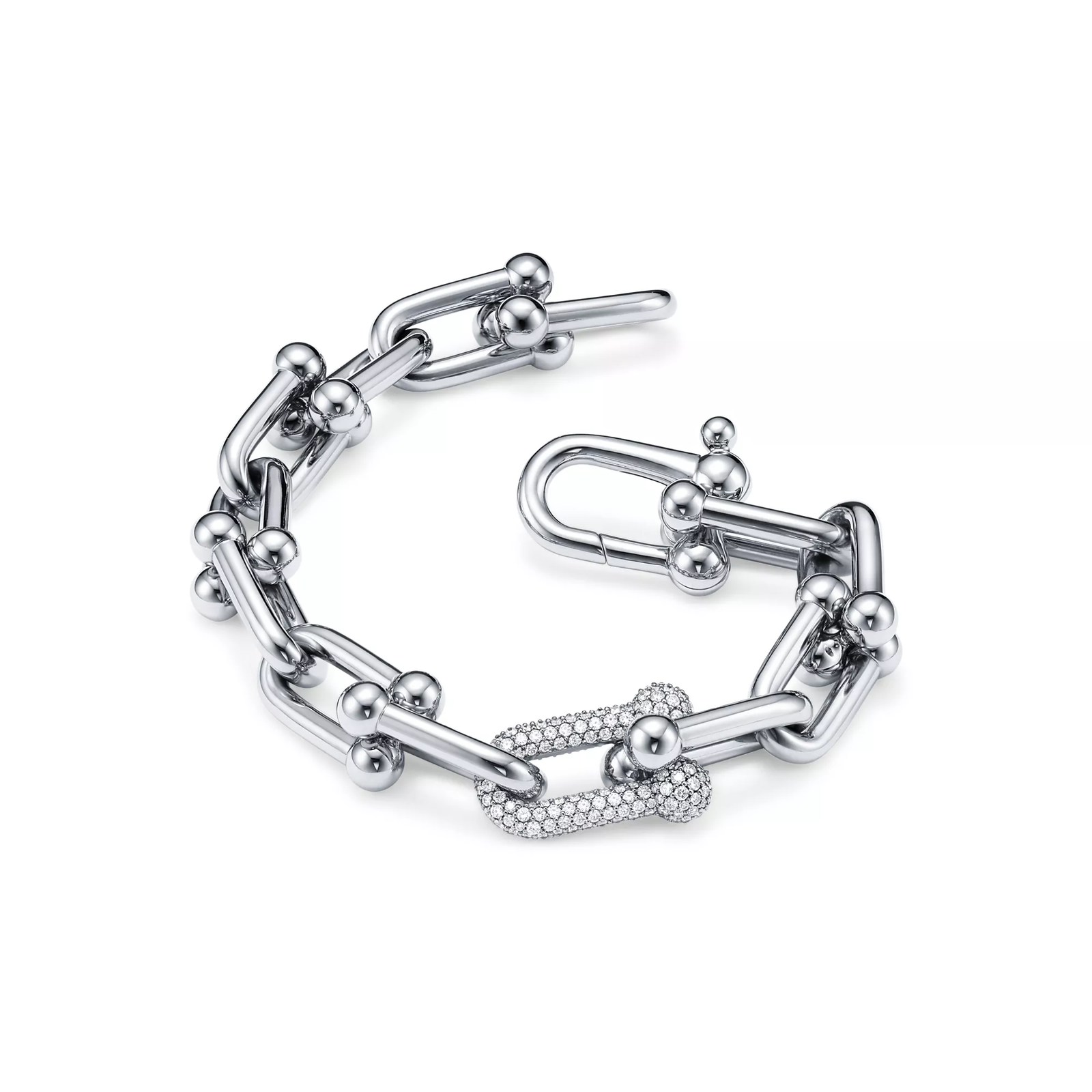 Large Link Bracelet in White Gold with Diamonds