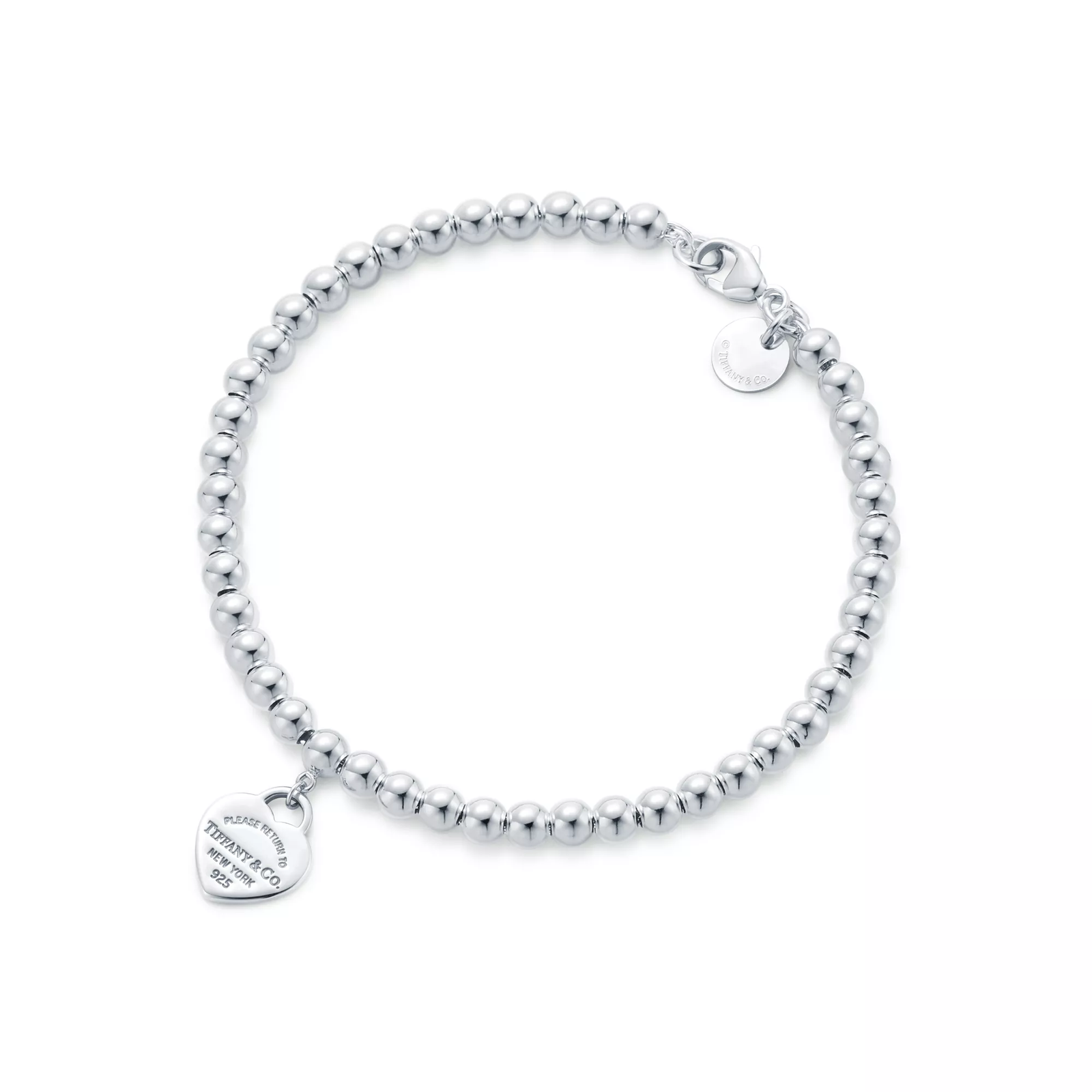 Red Heart Tag Bead Bracelet in Silver