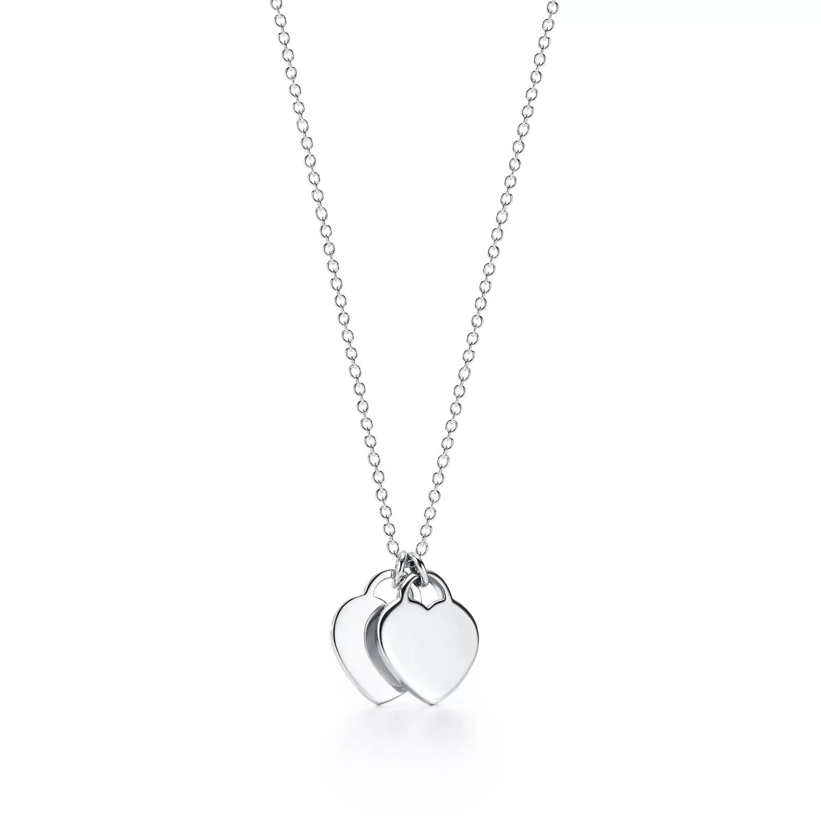 Red Double Heart Tag Pendant in Silver, Mini