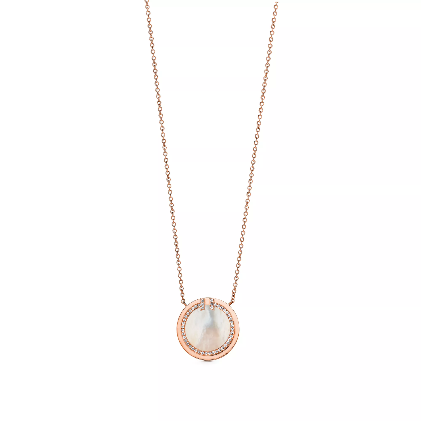 Diamond and Mother-of-pearl Circle Pendant in Rose Gold