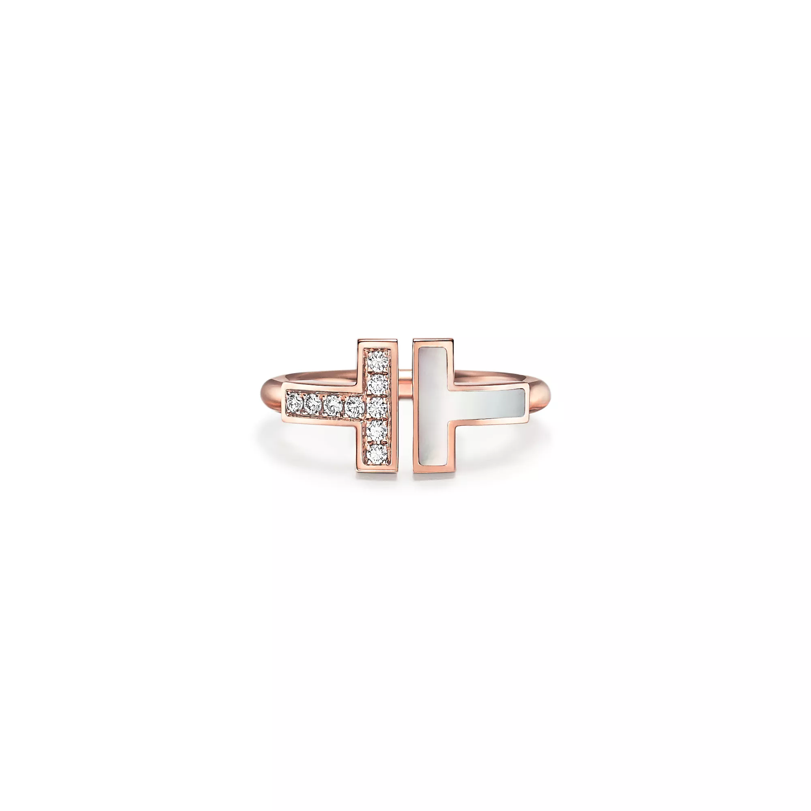 Wire Ring in Rose Gold with Diamonds and Mother-of-pearl