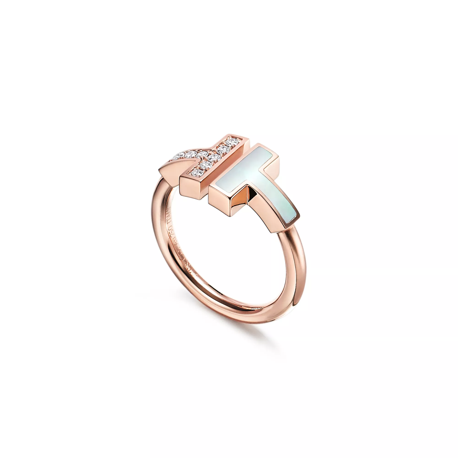 Wire Ring in Rose Gold with Diamonds and Mother-of-pearl