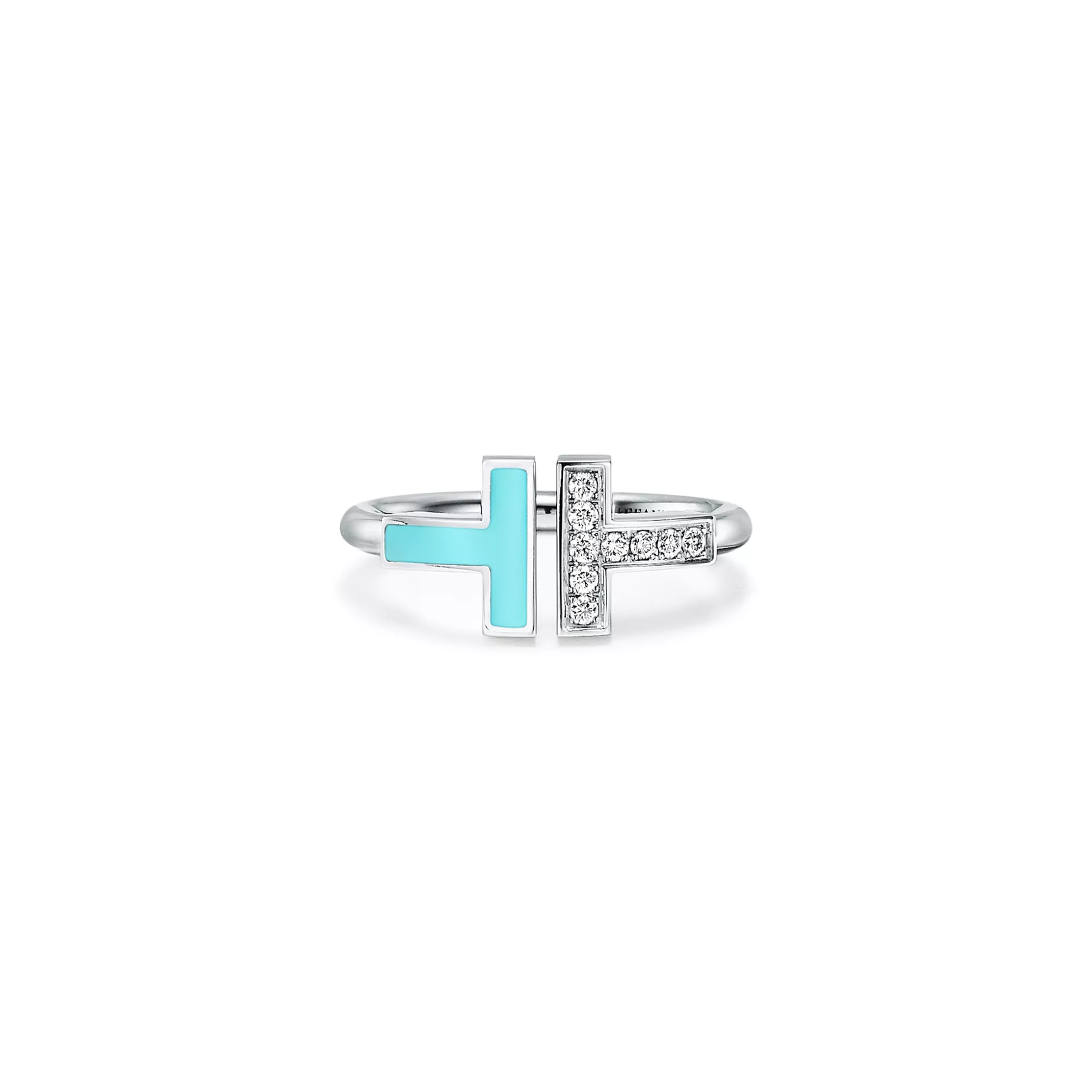 Diamond and Turquoise Wire Ring in White Gold