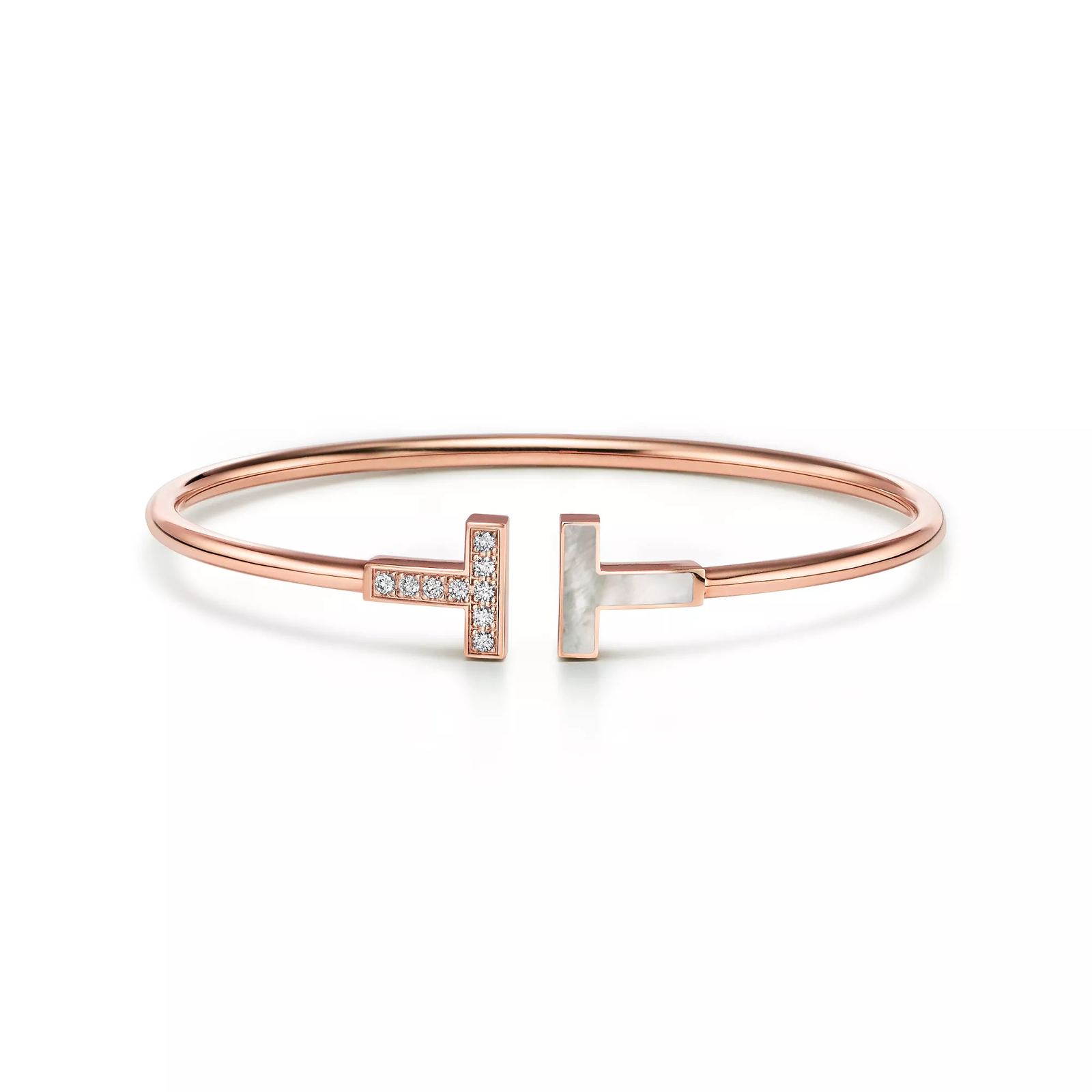 Wire Bracelet in Rose Gold with Diamonds and Mother-of-pearl