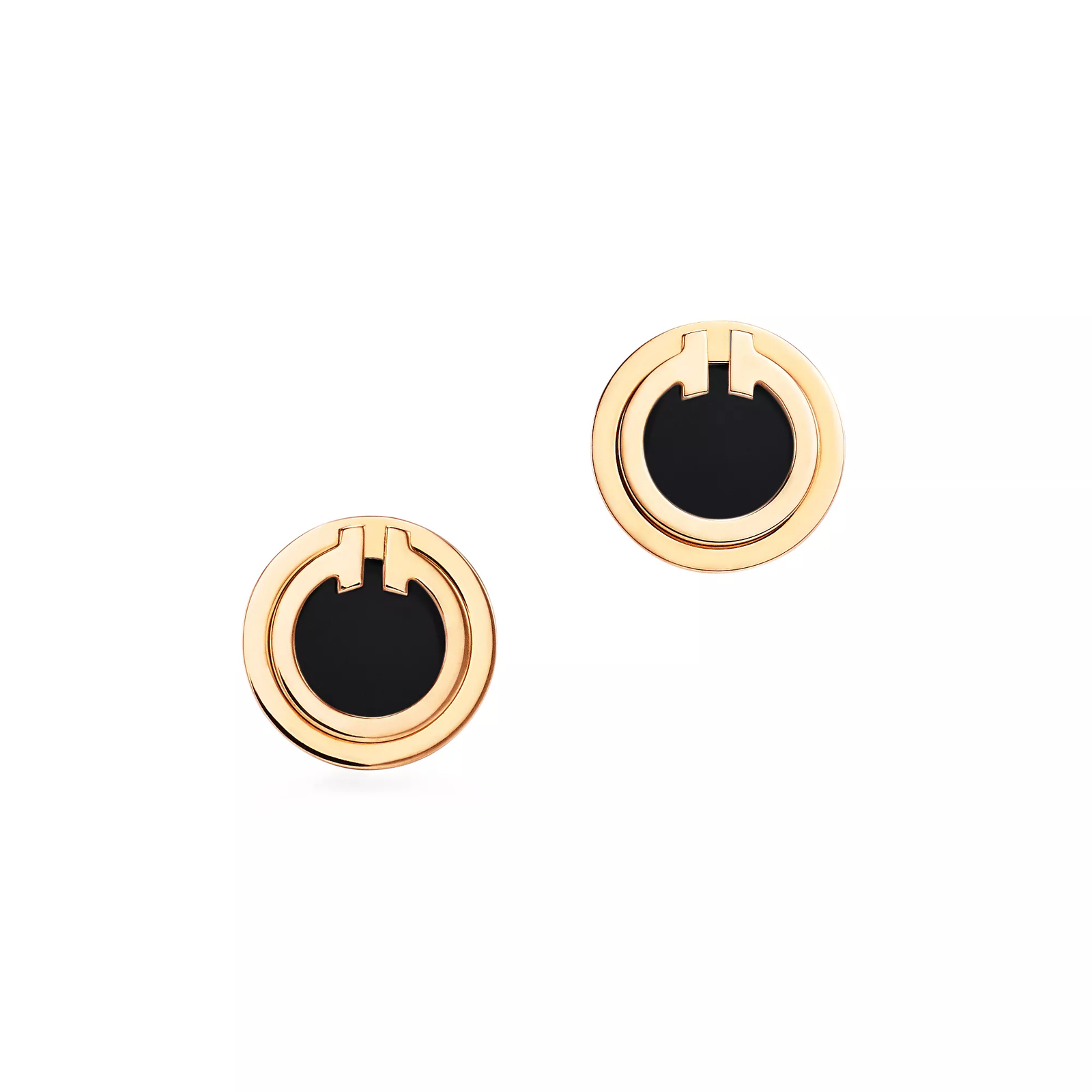 Black Onyx Circle Earrings in Yellow Gold