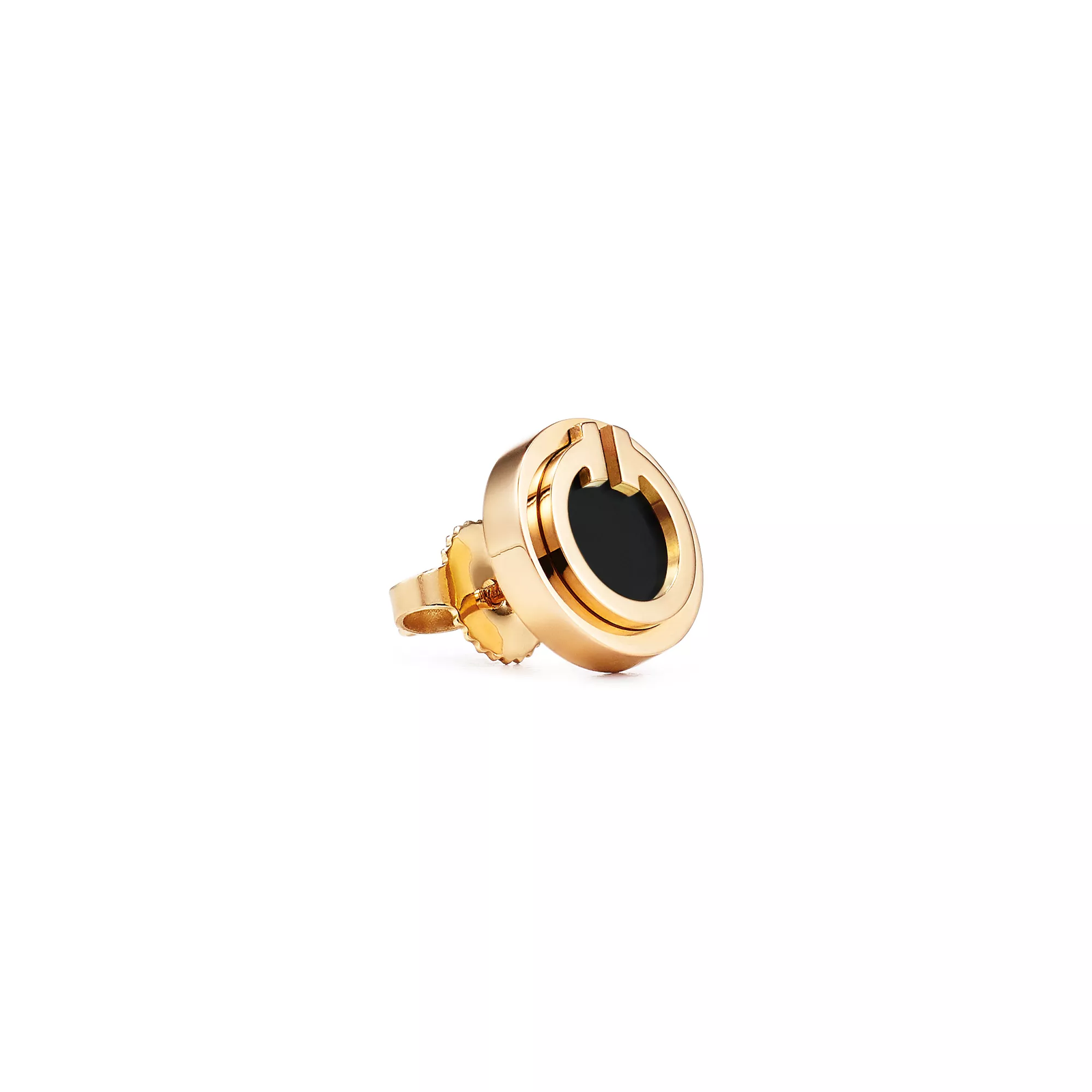 Black Onyx Circle Earrings in Yellow Gold