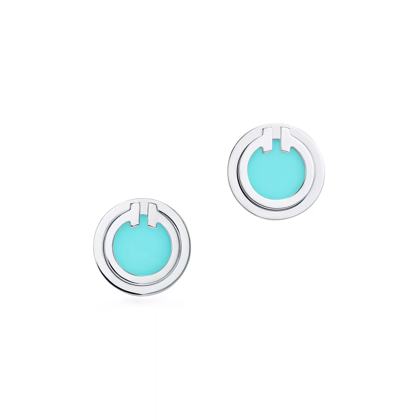 Turquoise Circle Earrings in White Gold
