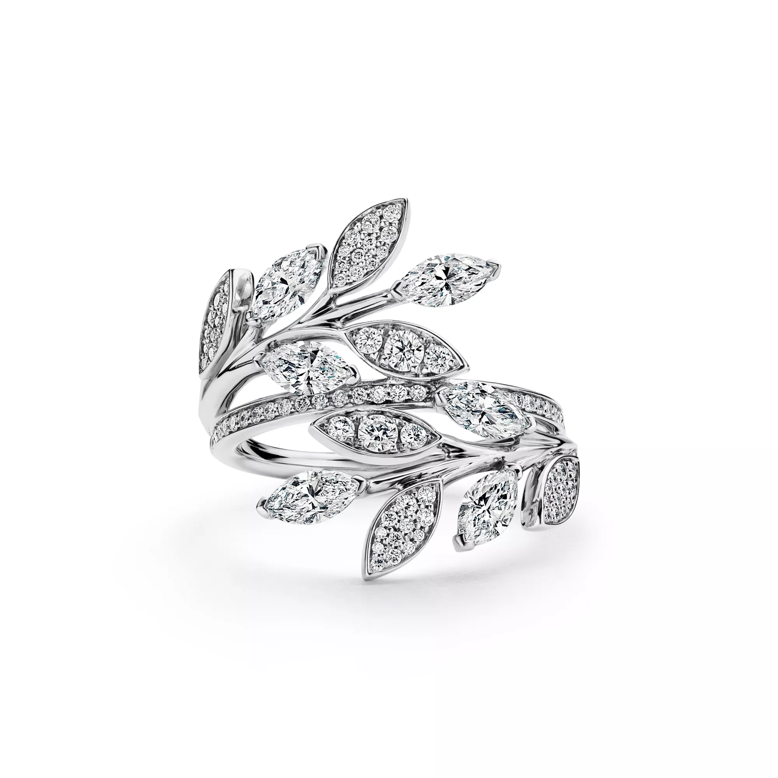 Diamond Vine Bypass Ring in Platinum