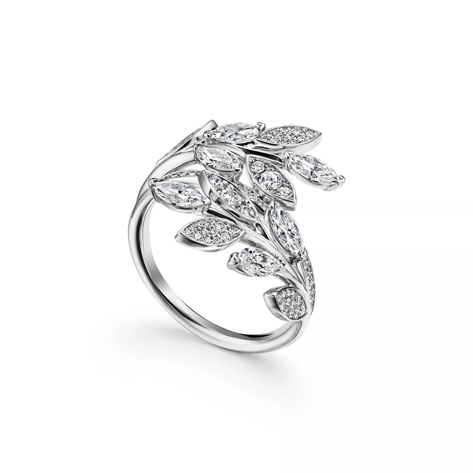 Diamond Vine Bypass Ring in Platinum