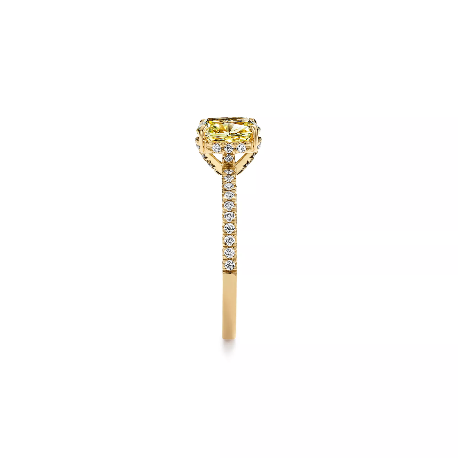 Engagement Ring with a Cushion-cut Yellow Diamond and an 18k Yellow Gold Diamond Band
