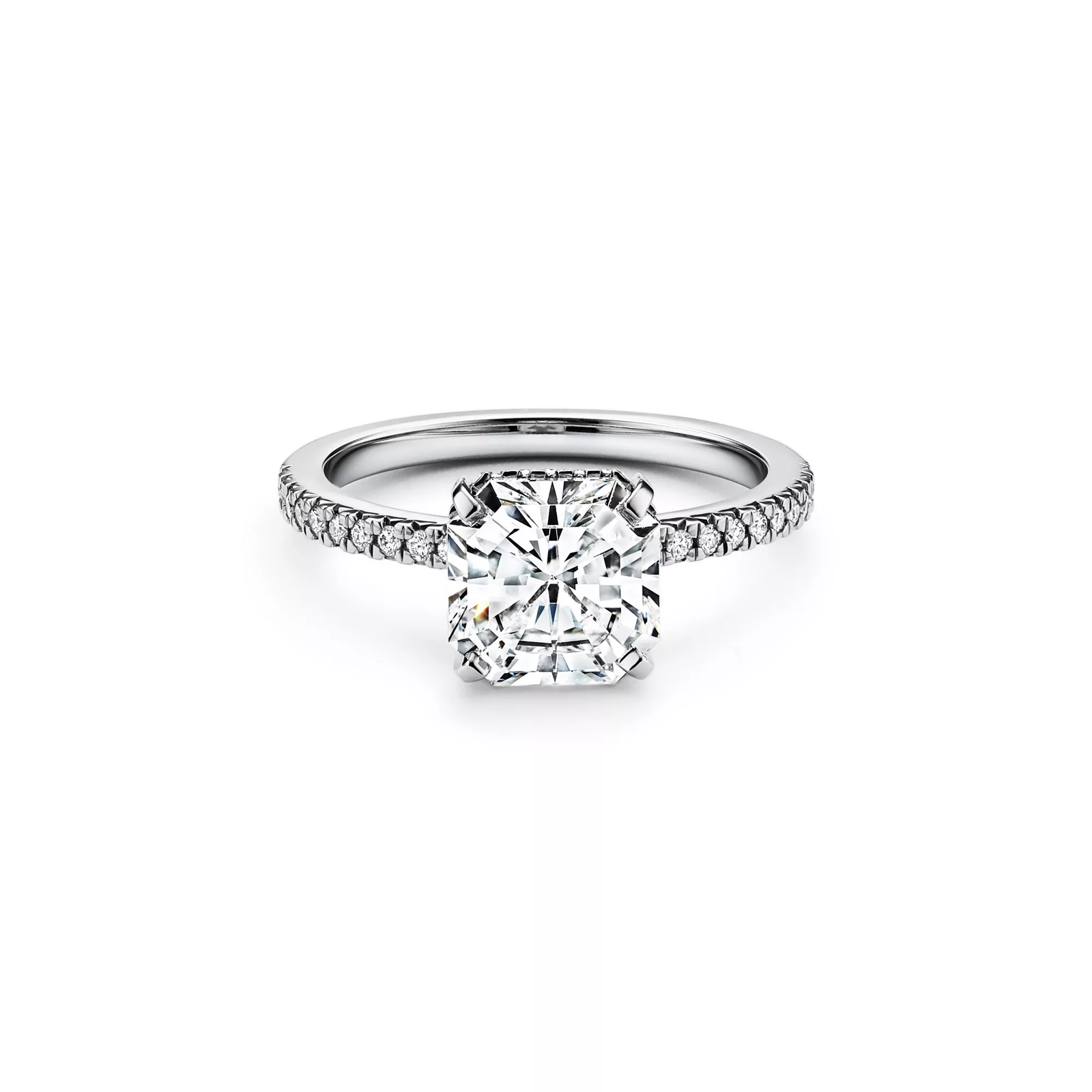 Engagement Ring with a Tiffany True Diamond and a Platinum Diamond Band