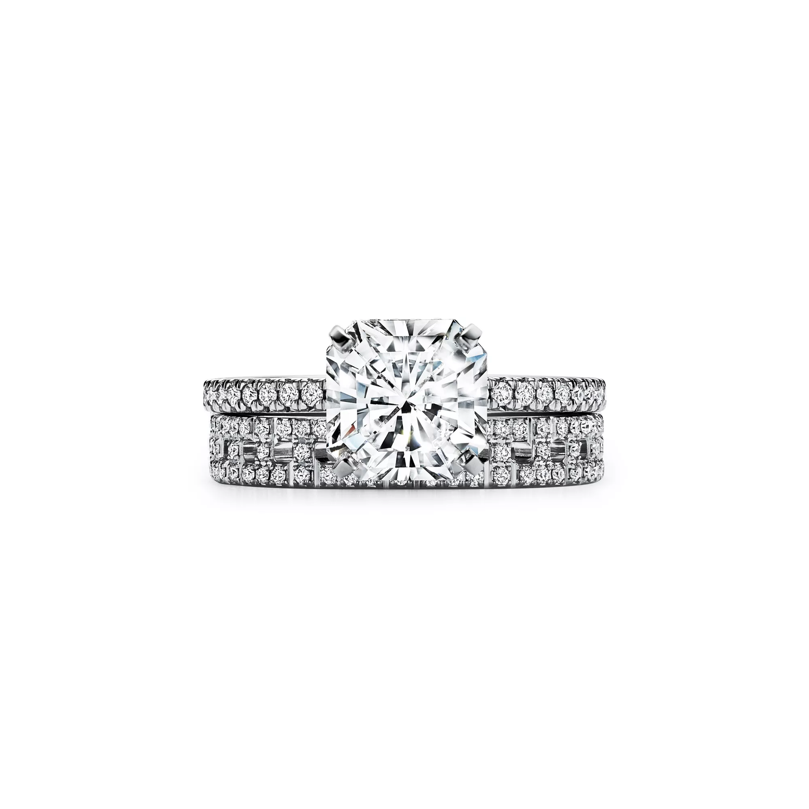 Engagement Ring with a Tiffany True Diamond and a Platinum Diamond Band