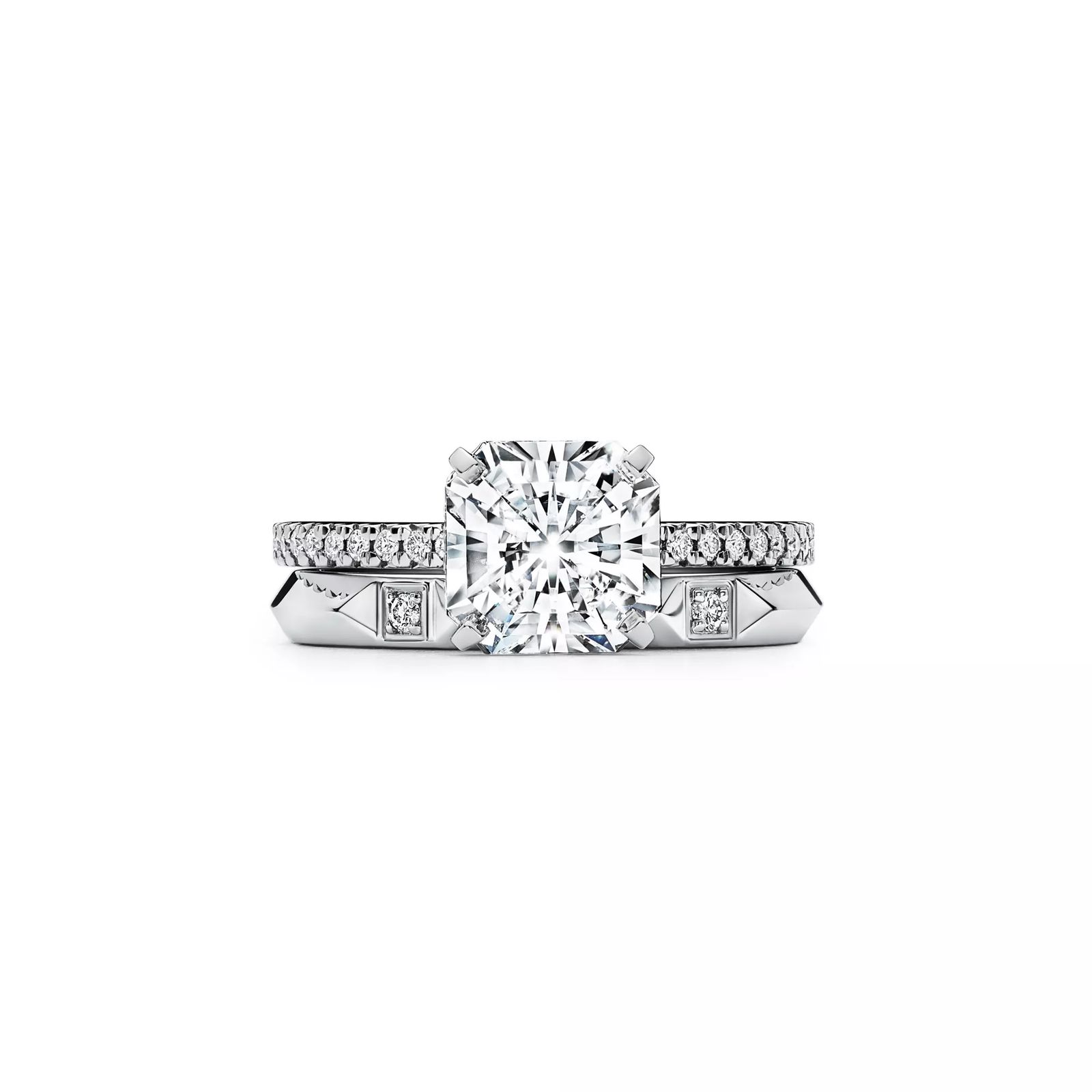 Engagement Ring with a Tiffany True Diamond and a Platinum Diamond Band