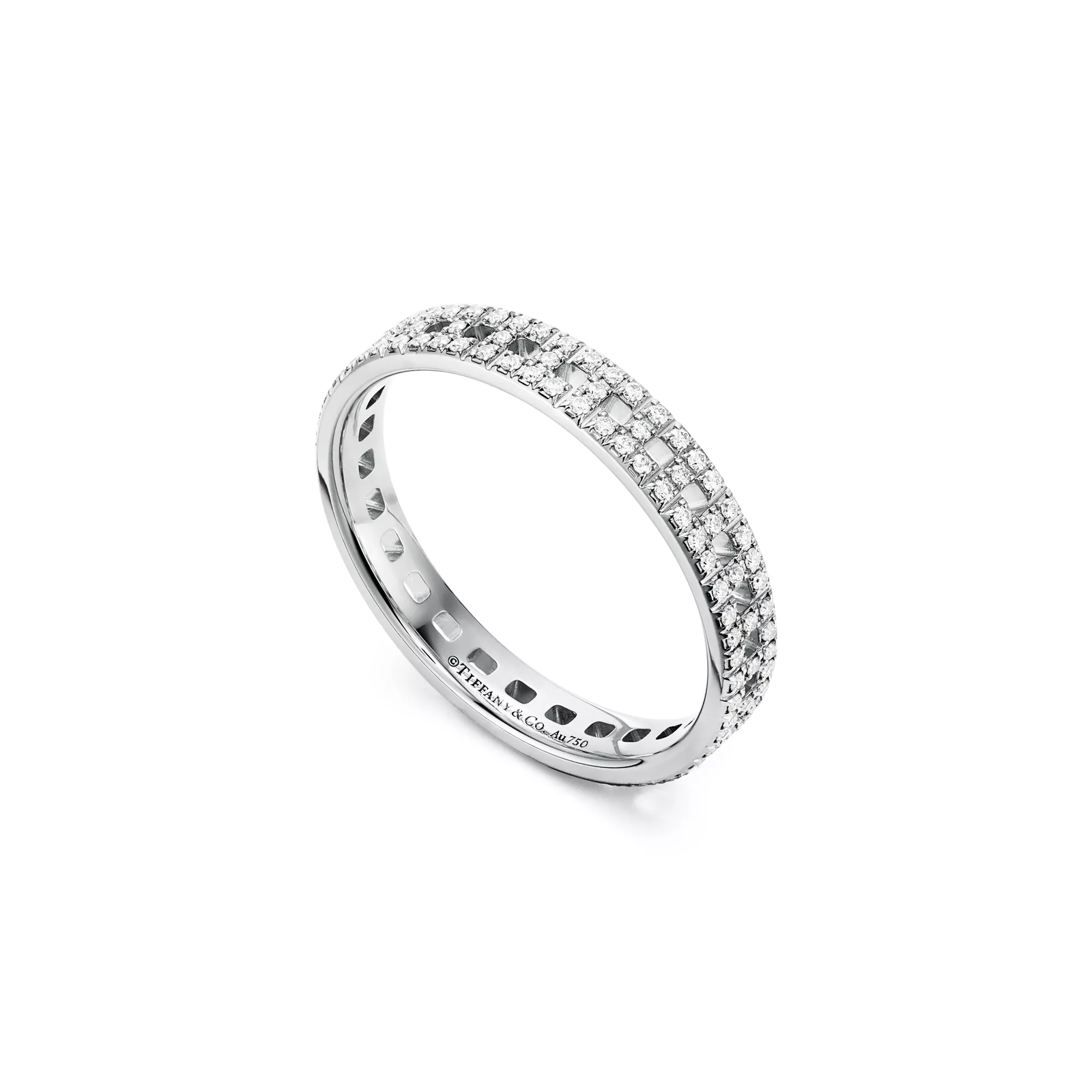 True Narrow Ring in White Gold with Pave Diamonds