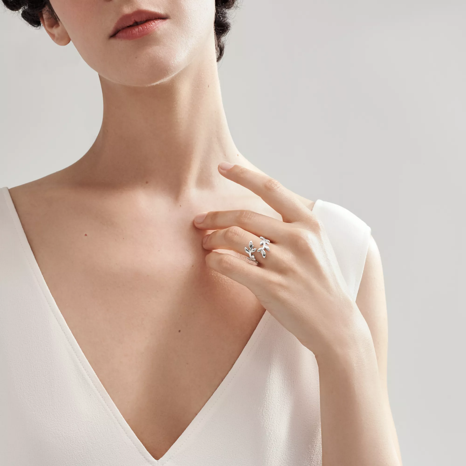 Olive Leaf Bypass Ring in Silver