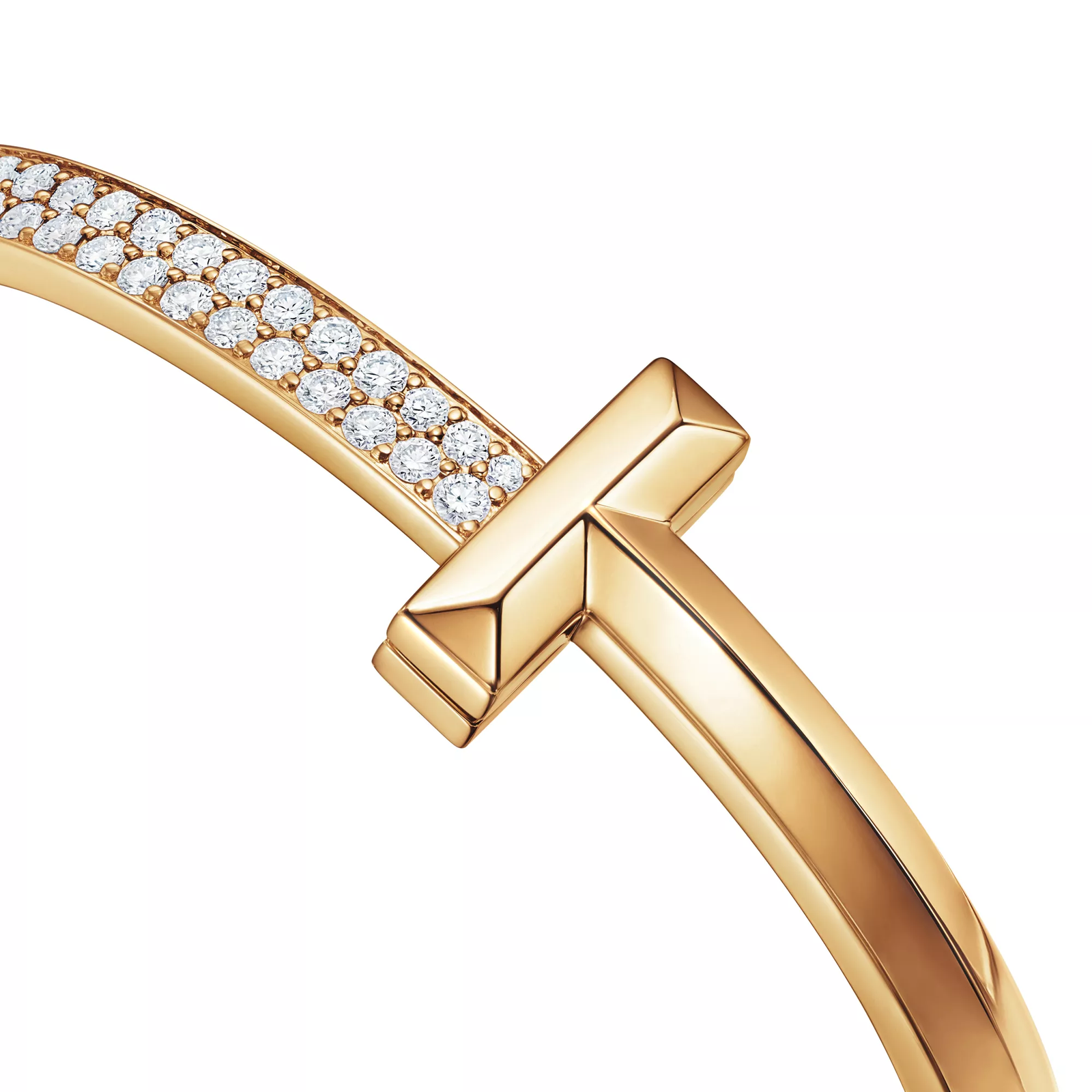 T1 Wide Diamond Hinged Bangle in Yellow Gold