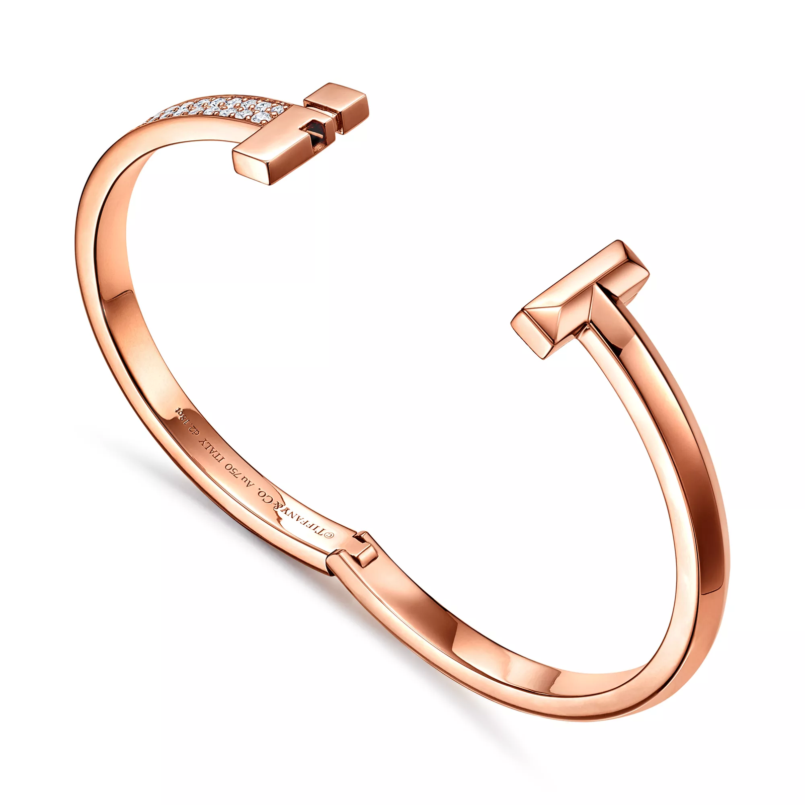 T1 Wide Diamond Hinged Bangle in Rose Gold