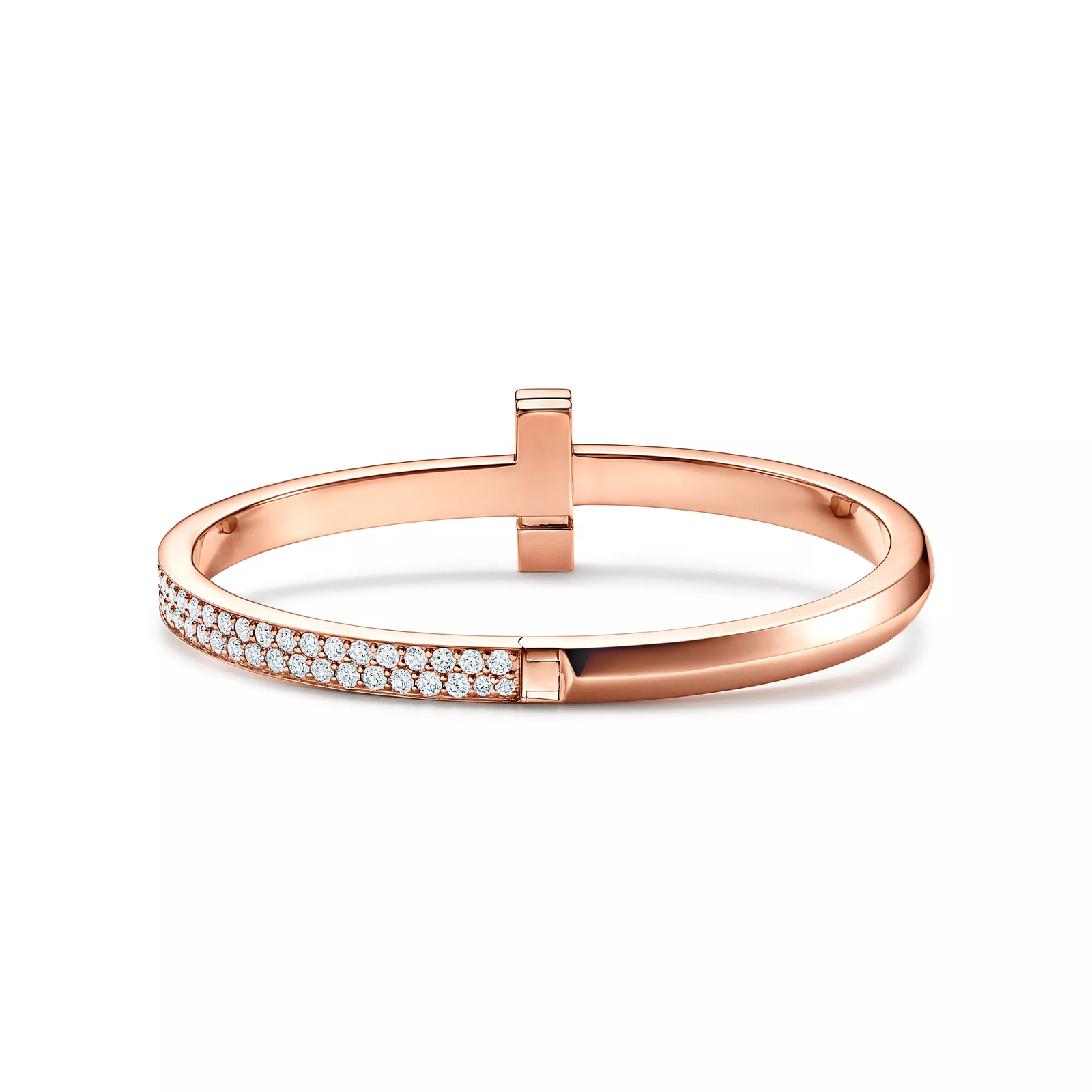 T1 Wide Diamond Hinged Bangle in Rose Gold