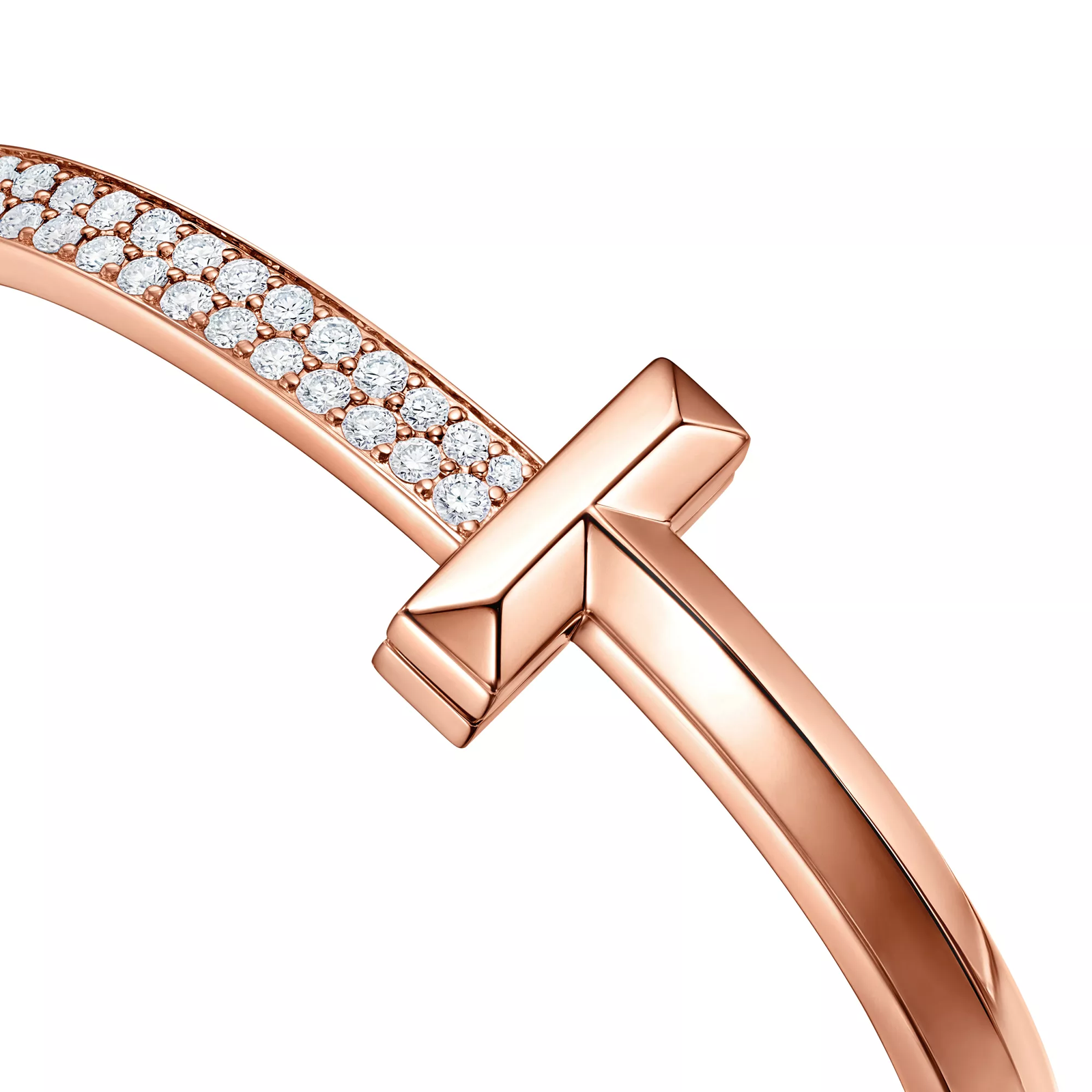 T1 Wide Diamond Hinged Bangle in Rose Gold