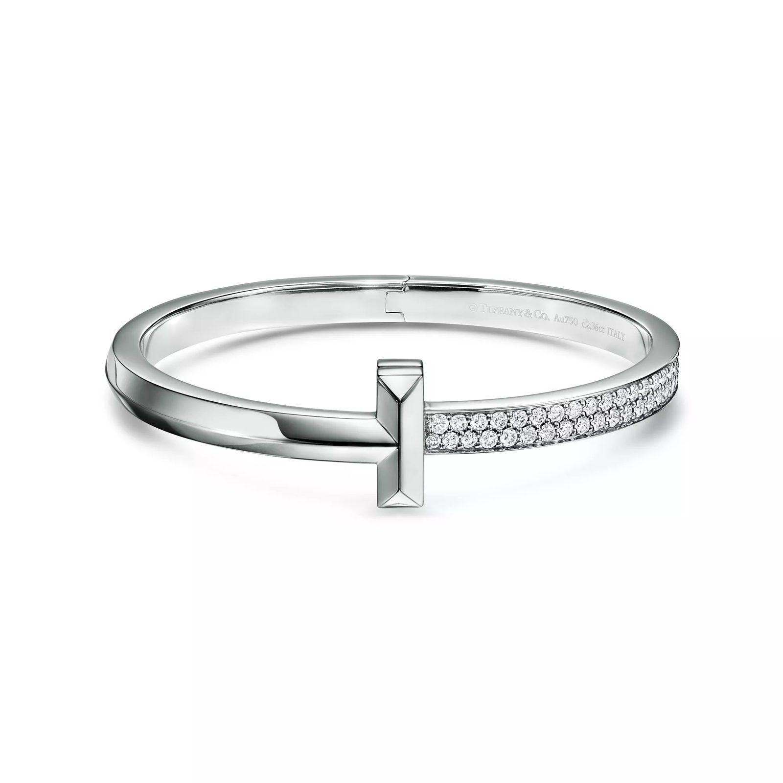 T1 Wide Diamond Hinged Bangle in White Gold