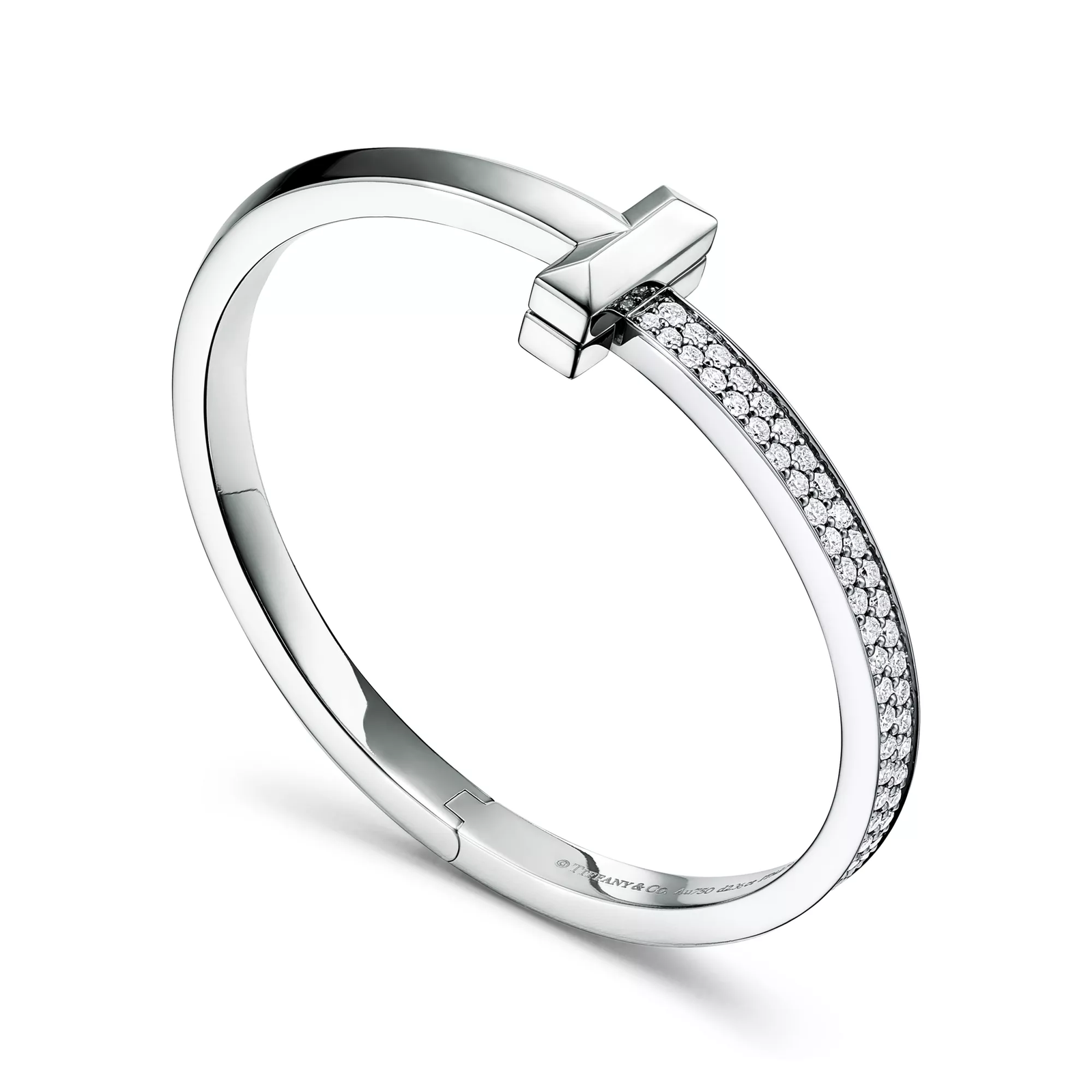 T1 Wide Diamond Hinged Bangle in White Gold