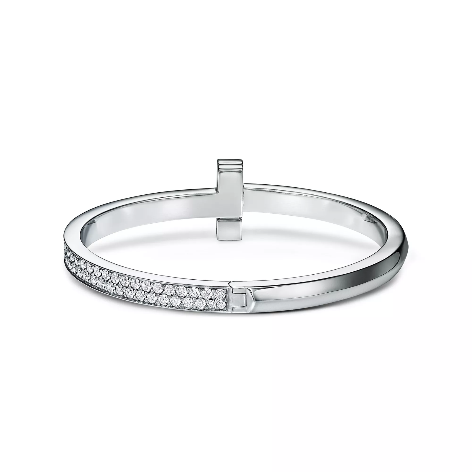T1 Wide Diamond Hinged Bangle in White Gold