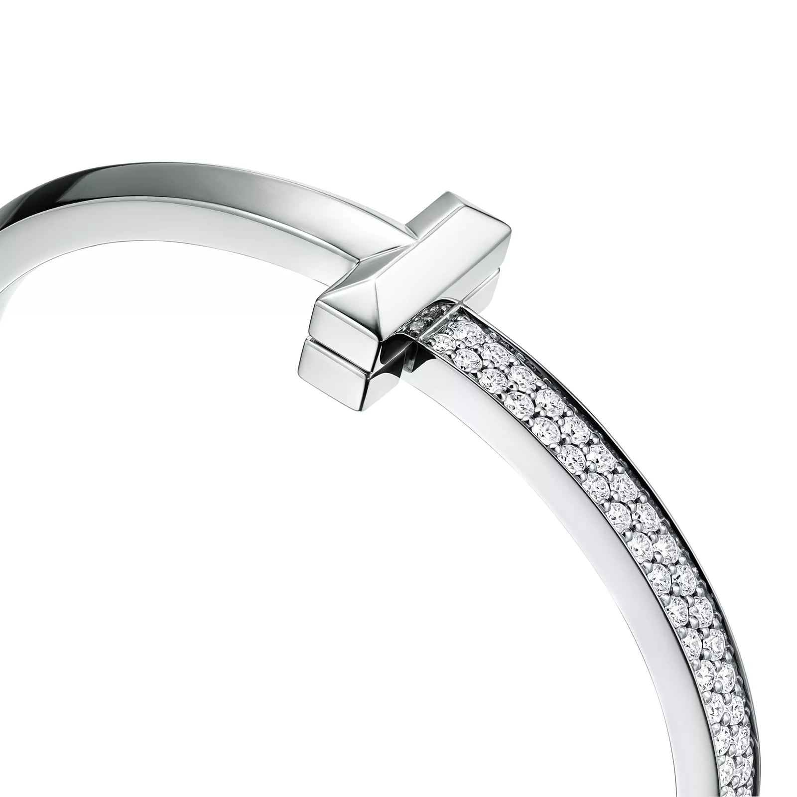 T1 Wide Diamond Hinged Bangle in White Gold