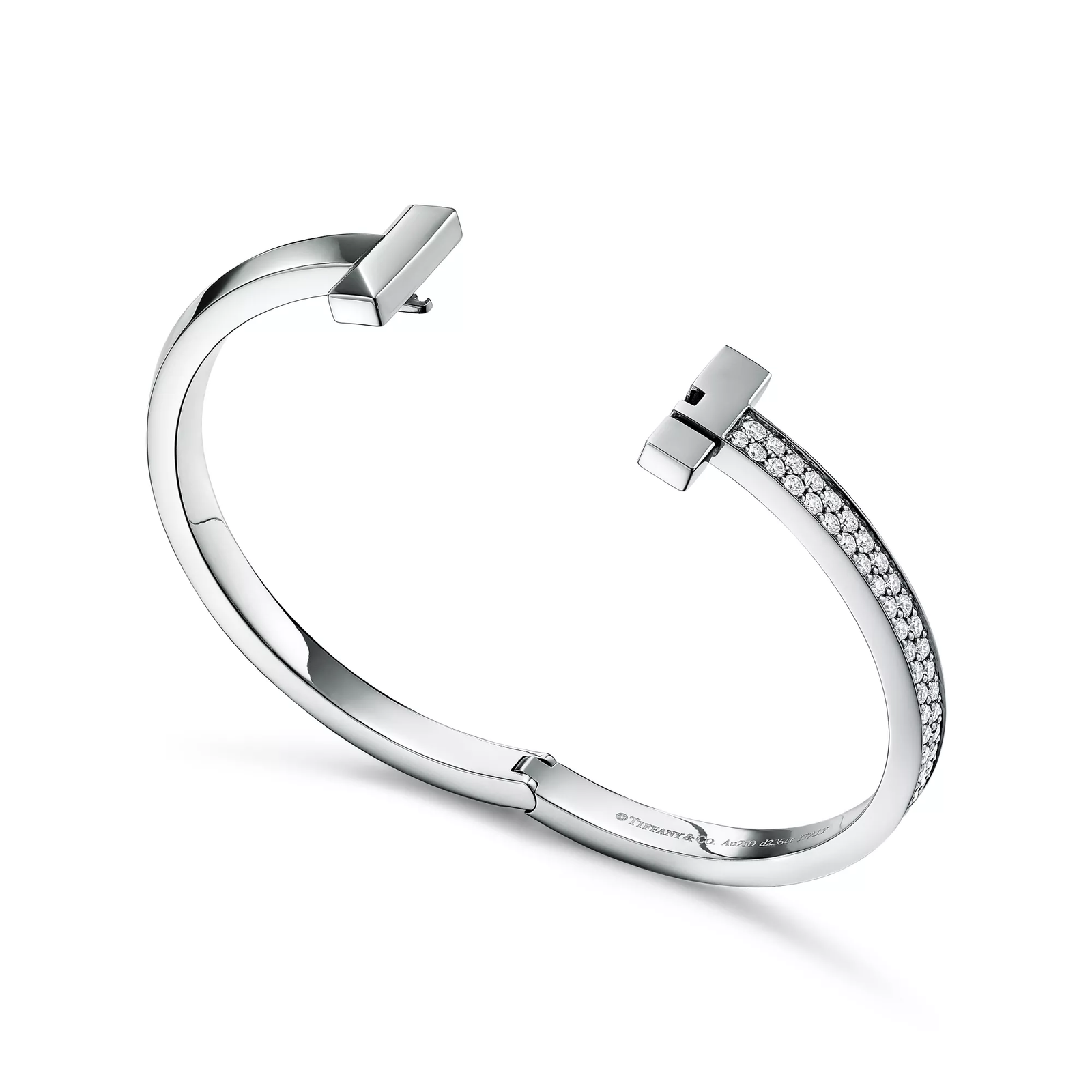 T1 Wide Diamond Hinged Bangle in White Gold